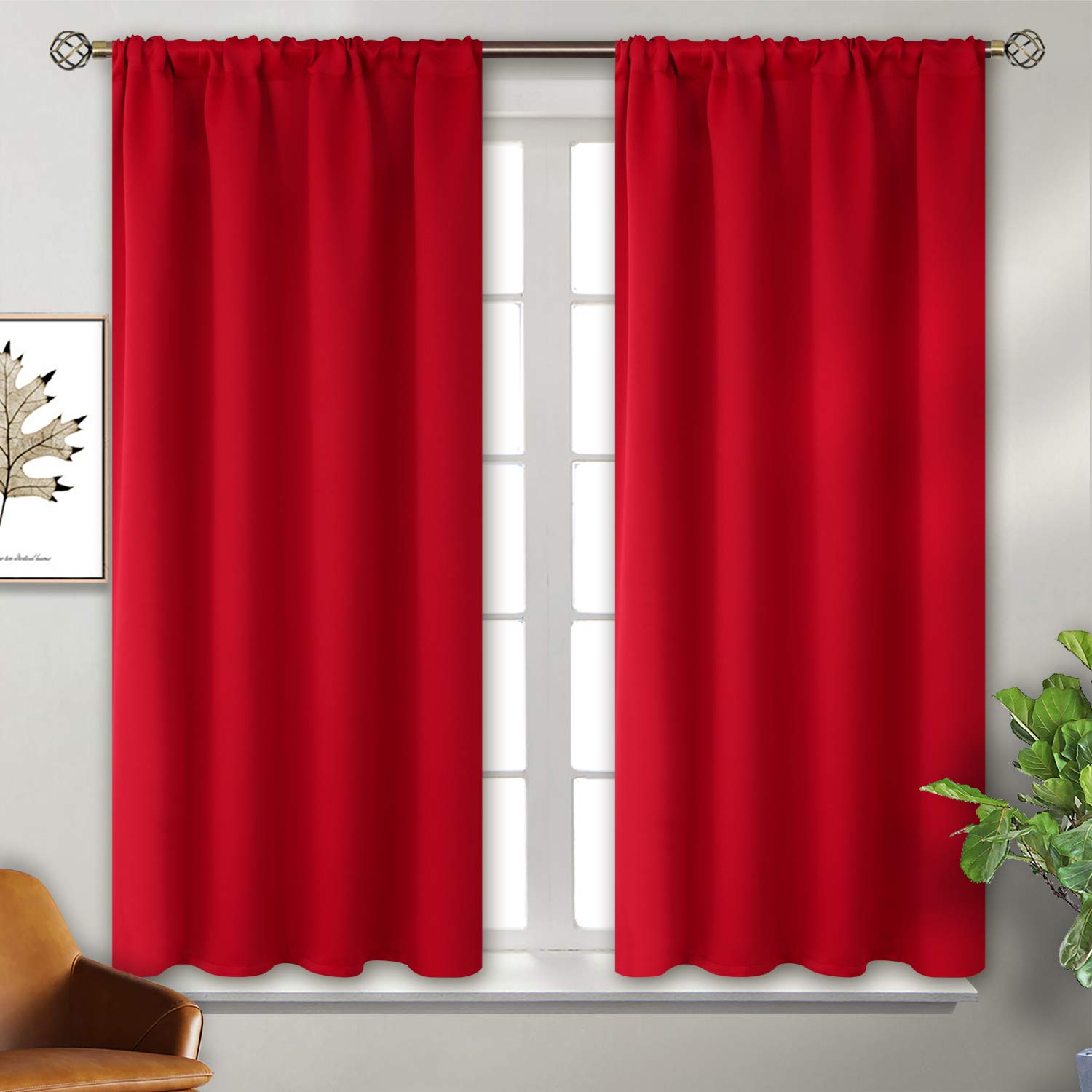 Red Blackout Curtains 45 Inches Length for Short Window
