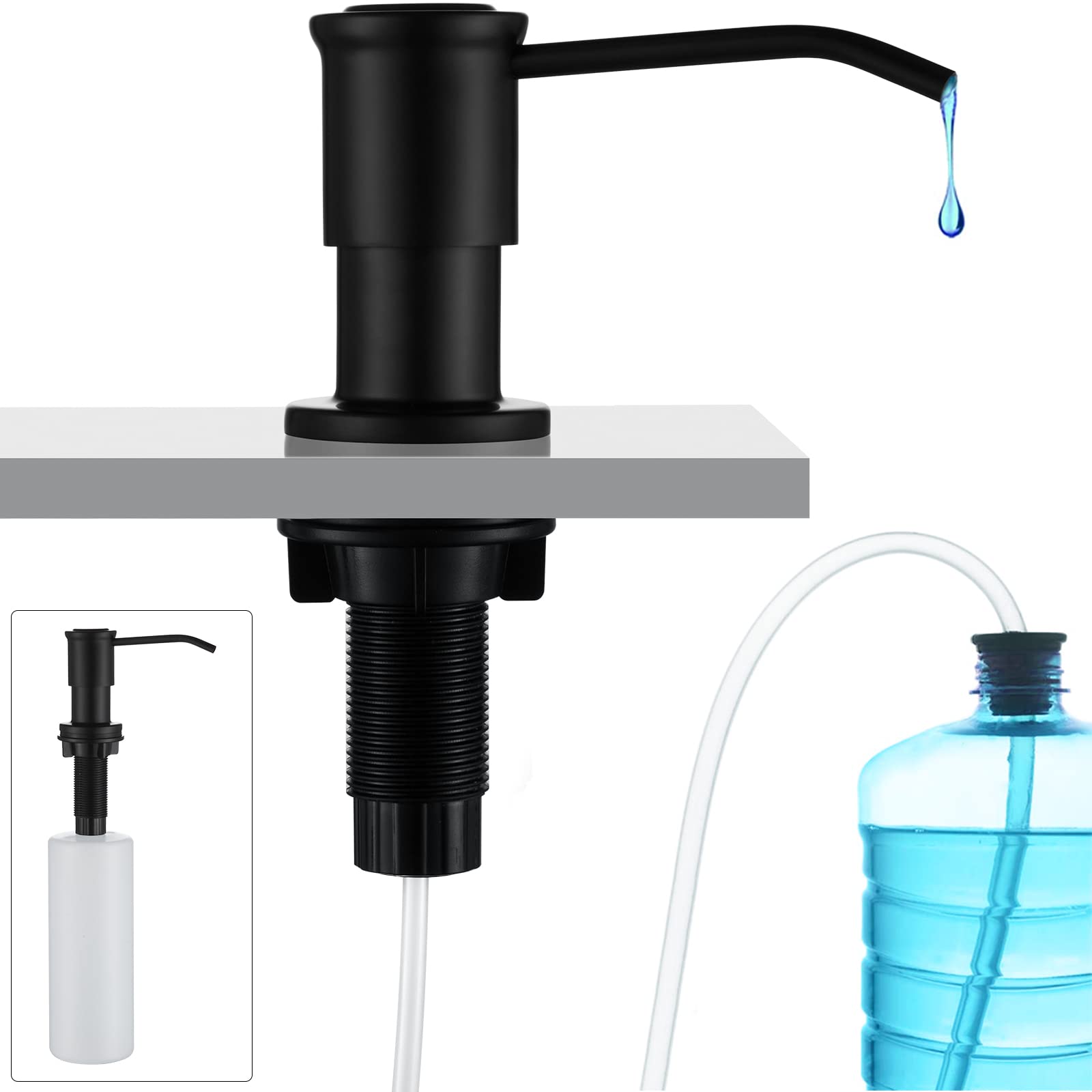 Kitchen Soap Dispenser Countertop Soap Dispenserfor Kitchen Sink Black Built in Sink Soap Dispenser Top Fill Deck Mount Dispenser for Bathroom with 39" Tube Large Capacity 17 OZ Bottle