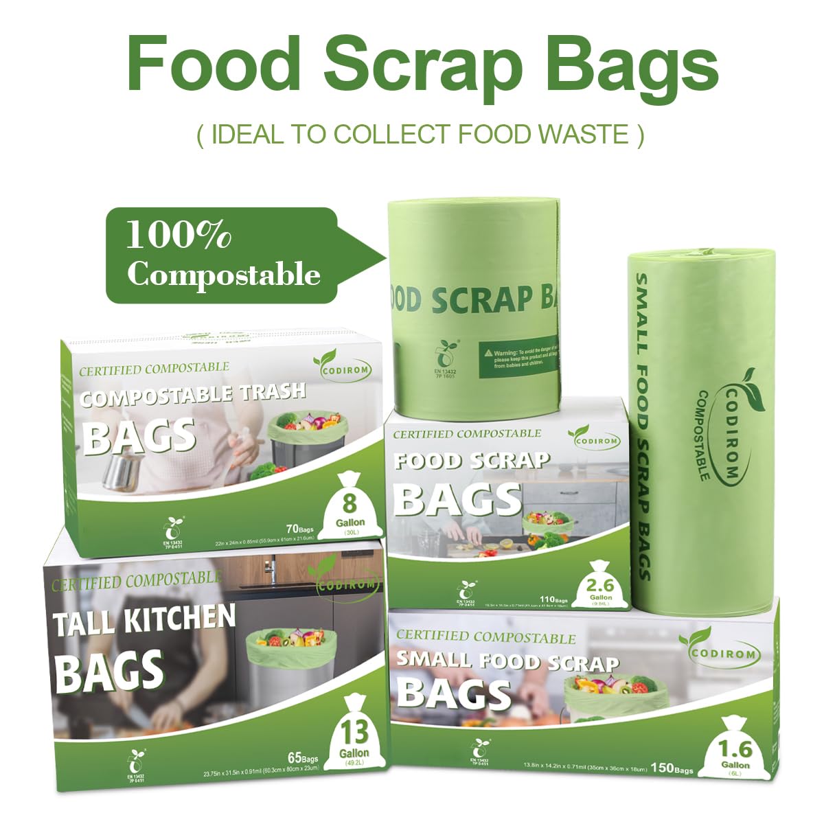 100% Compostable Trash Bags (70 Count)