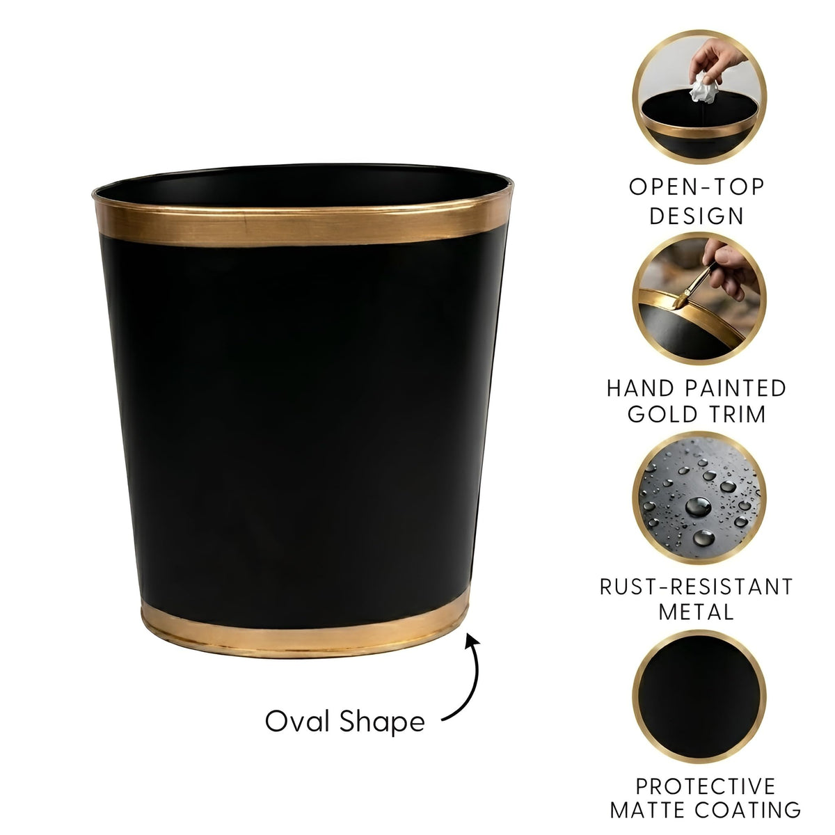 Jaye’s Studio Matte Black Waste Basket For Bathroom