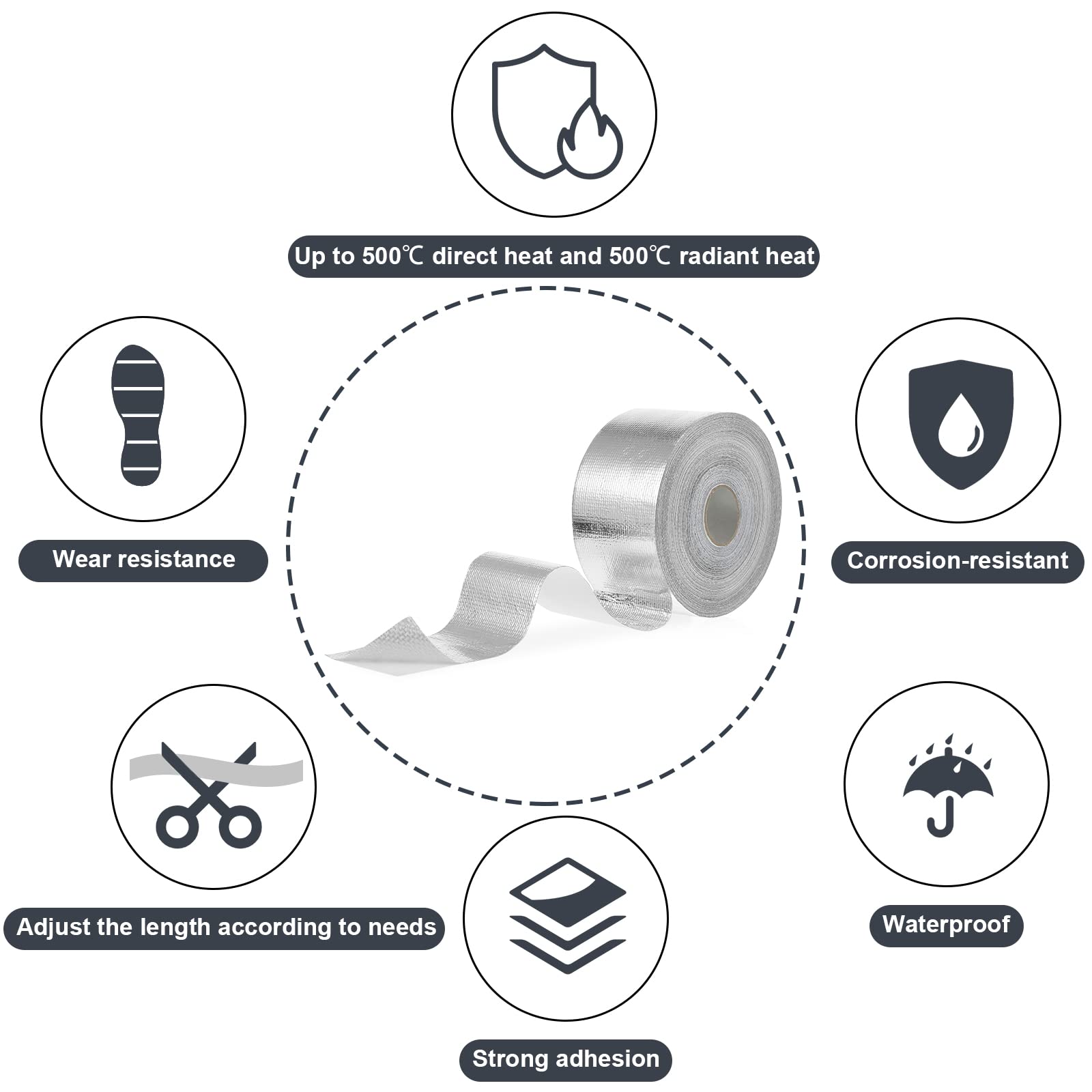 2 Rolls Aluminum Foil Tape Heat Shield Tape Barrier Adhesive Reflective Fiberglass Thermal Insulation Reflective Material High Temp Protection (200 Foot)