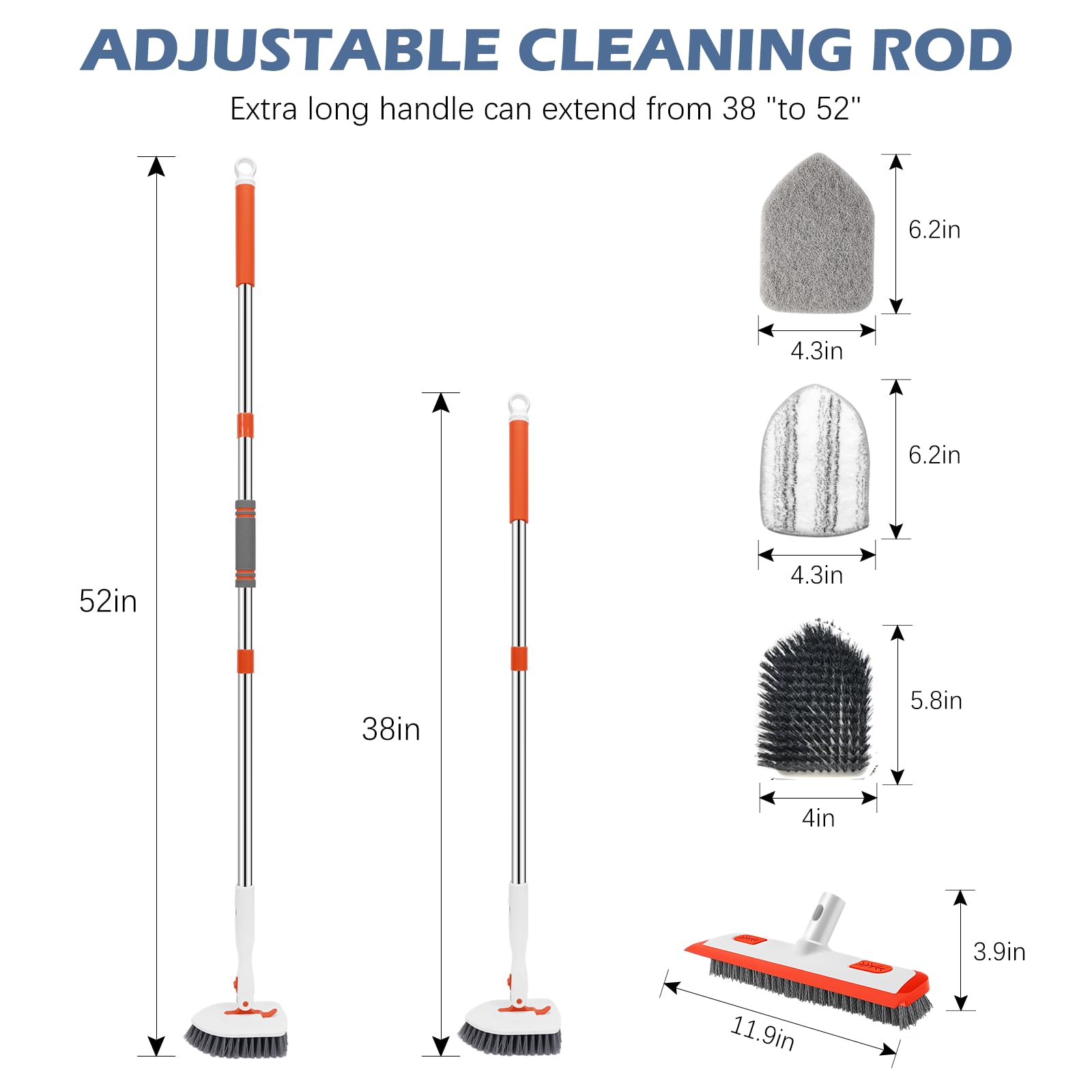 4-in-1 Tile Tub Floor Scrubber with Floor Scrub Brush, Orange