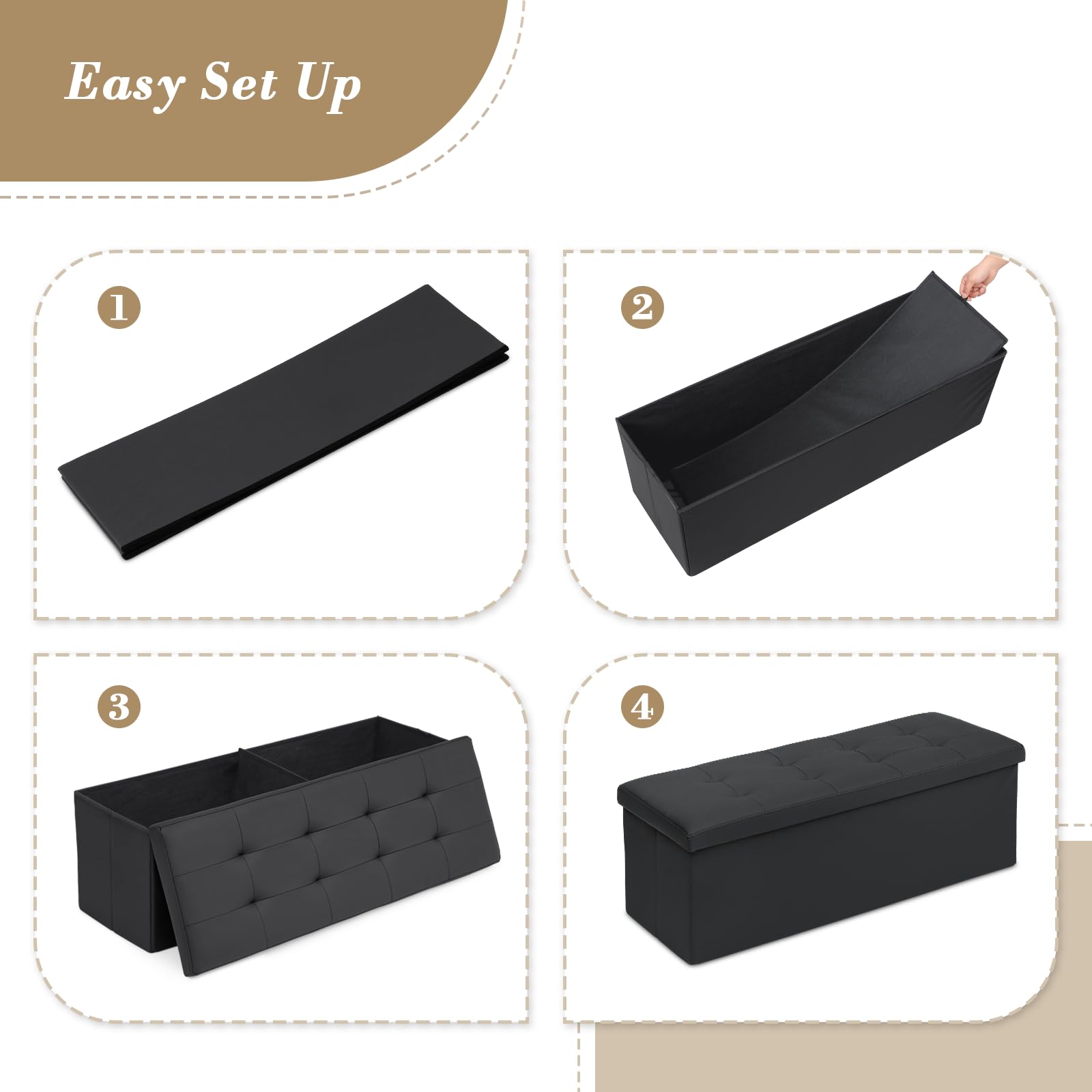 43" Storage Ottoman Bench Folding Bench with 130L Hidden Storage