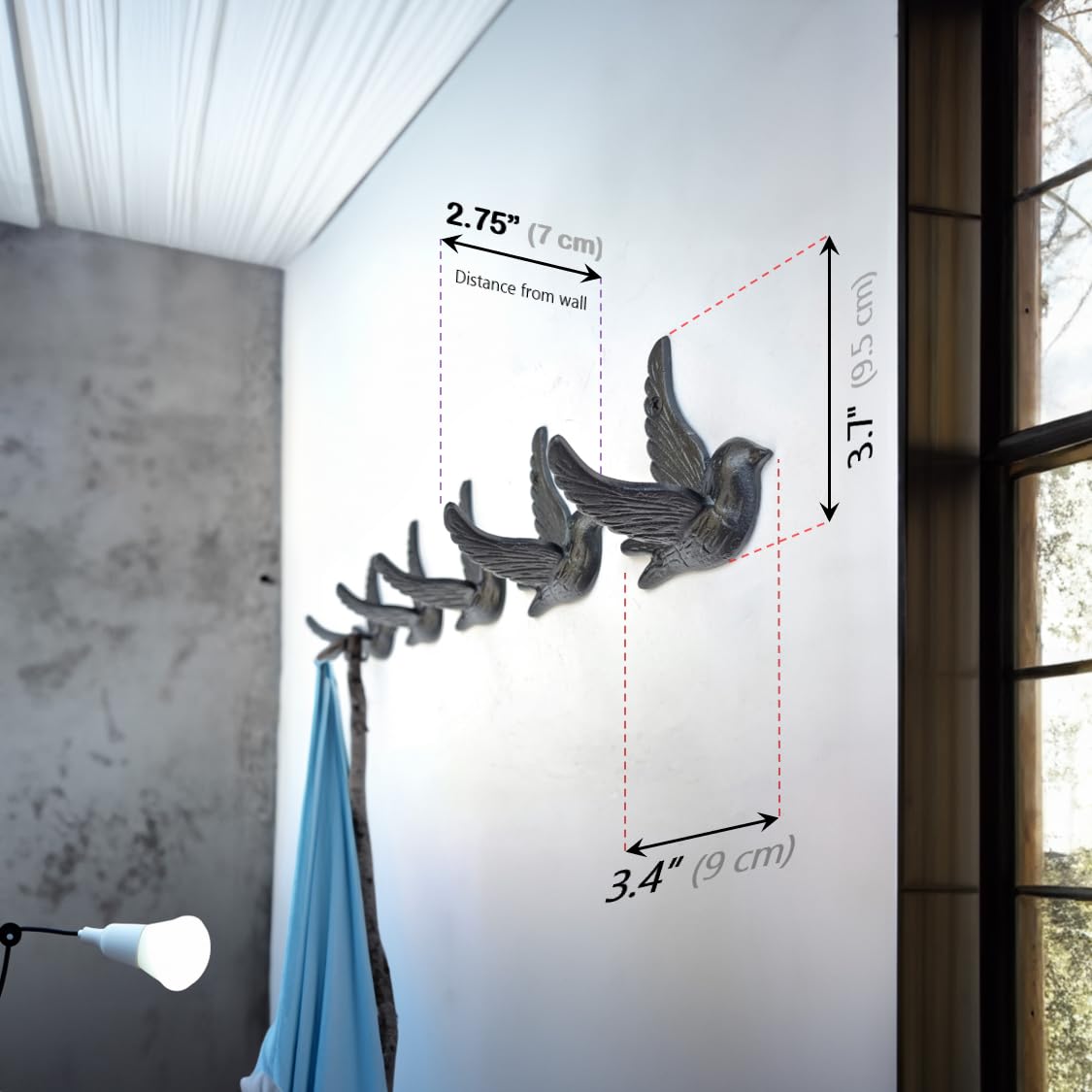 Flying Bird Iron Cast Decorative Bird Wall Mounted Coat Hooks (5 Count)