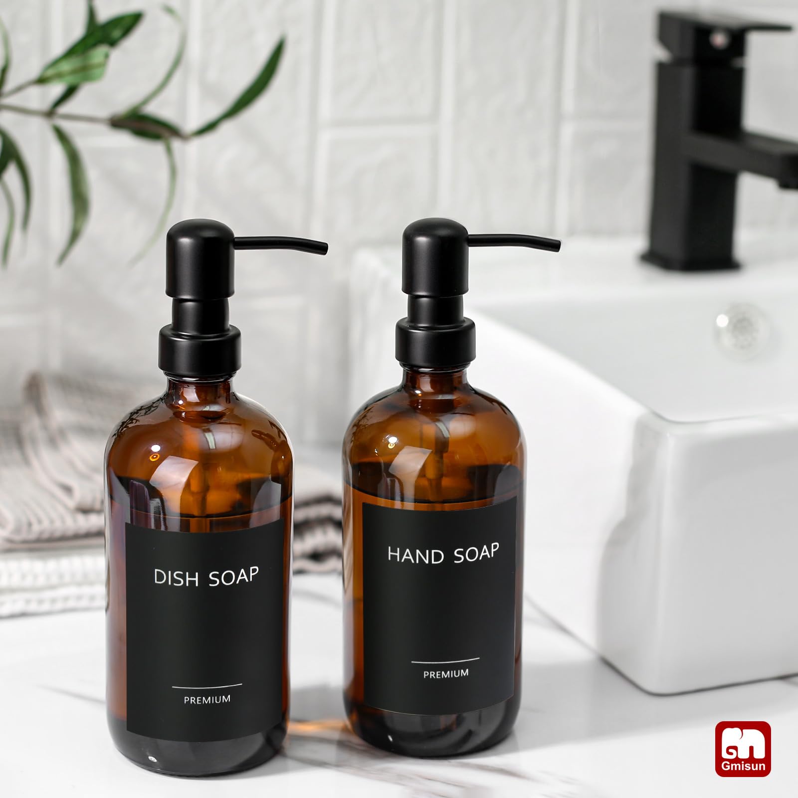 Amber Glass Soap Dispenser (2 Count)
