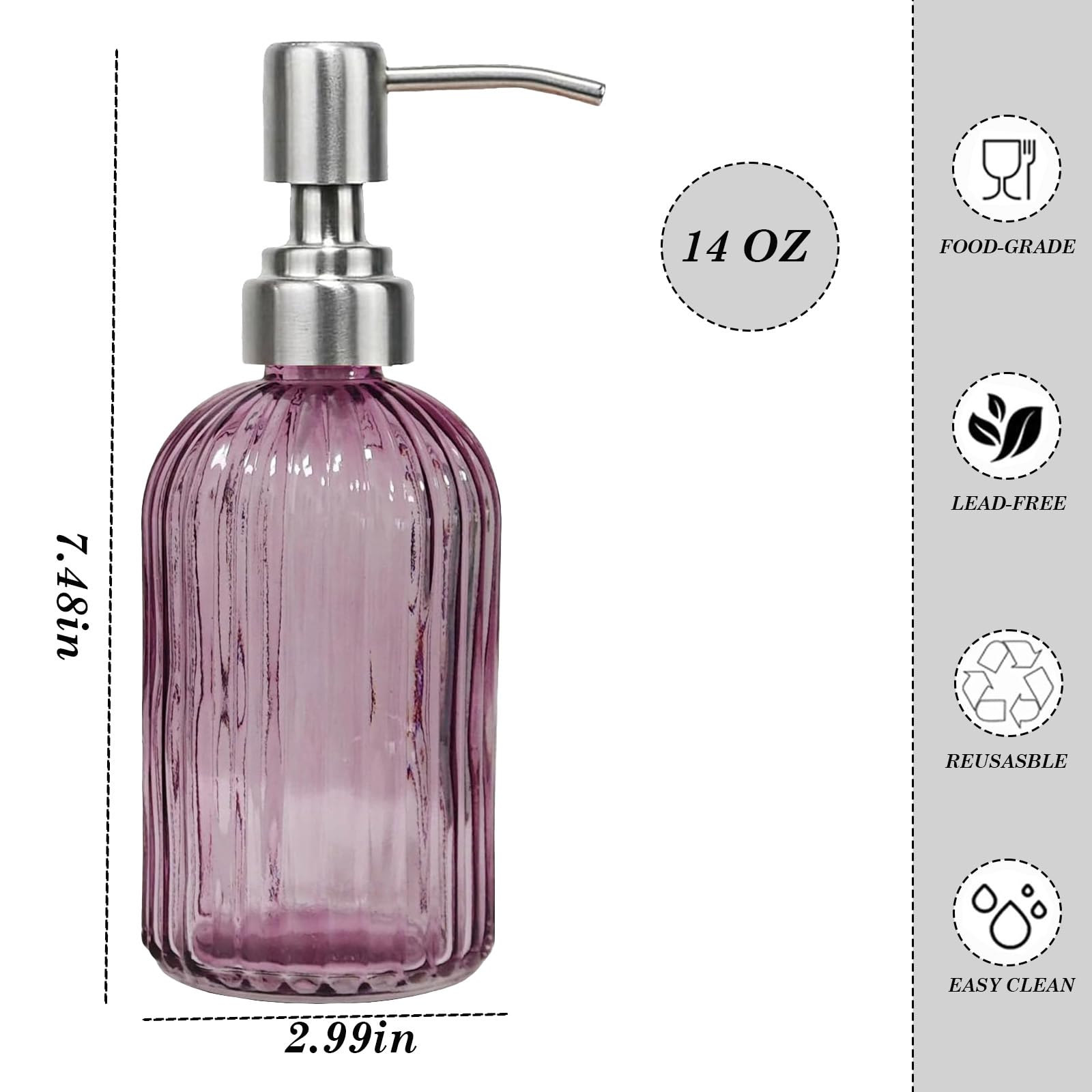 14Oz Purple Glass Soap Dispenser Bathroom