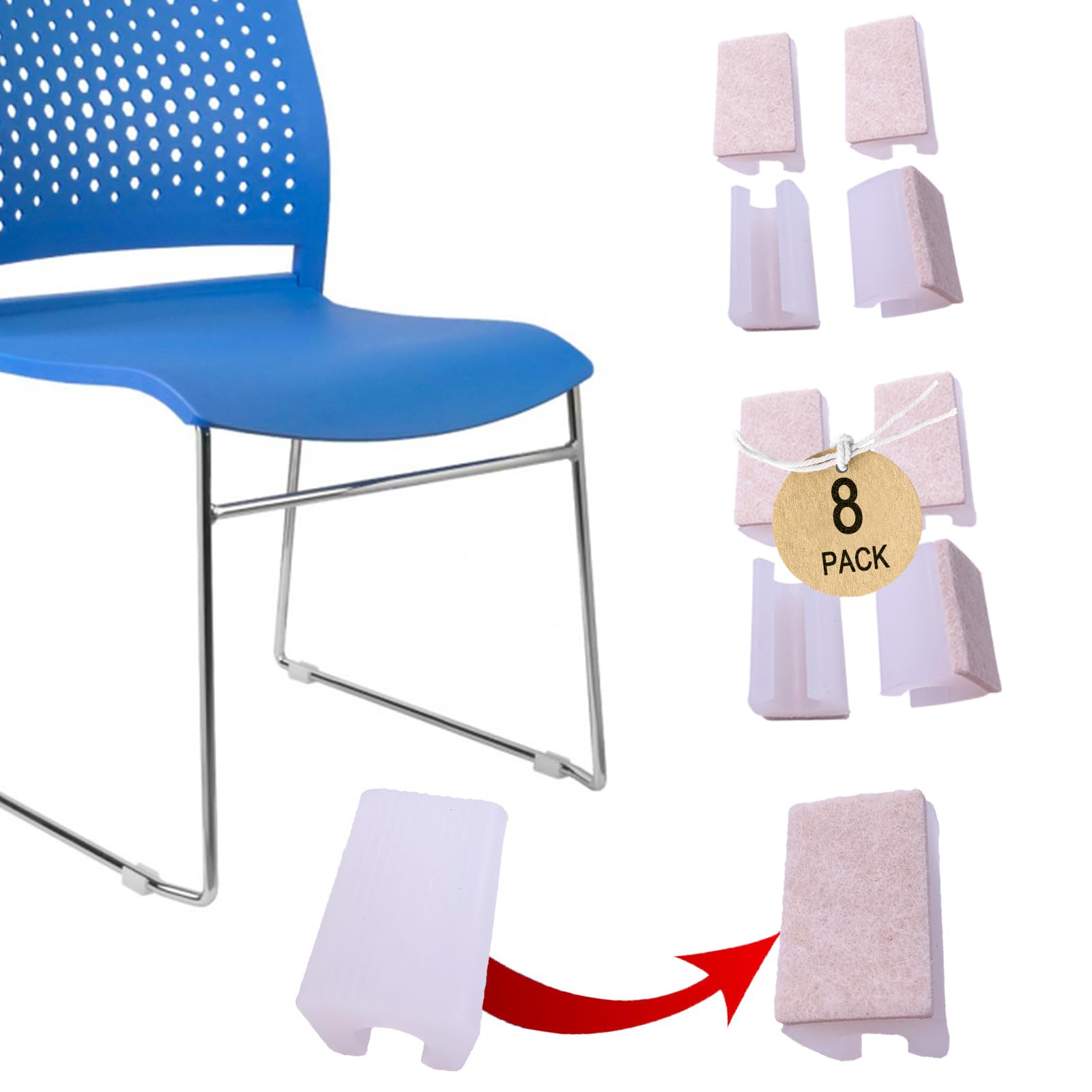 Rectangle U Shaped Sled Chair Leg Tips Cap with Felt Pads (24 Count)