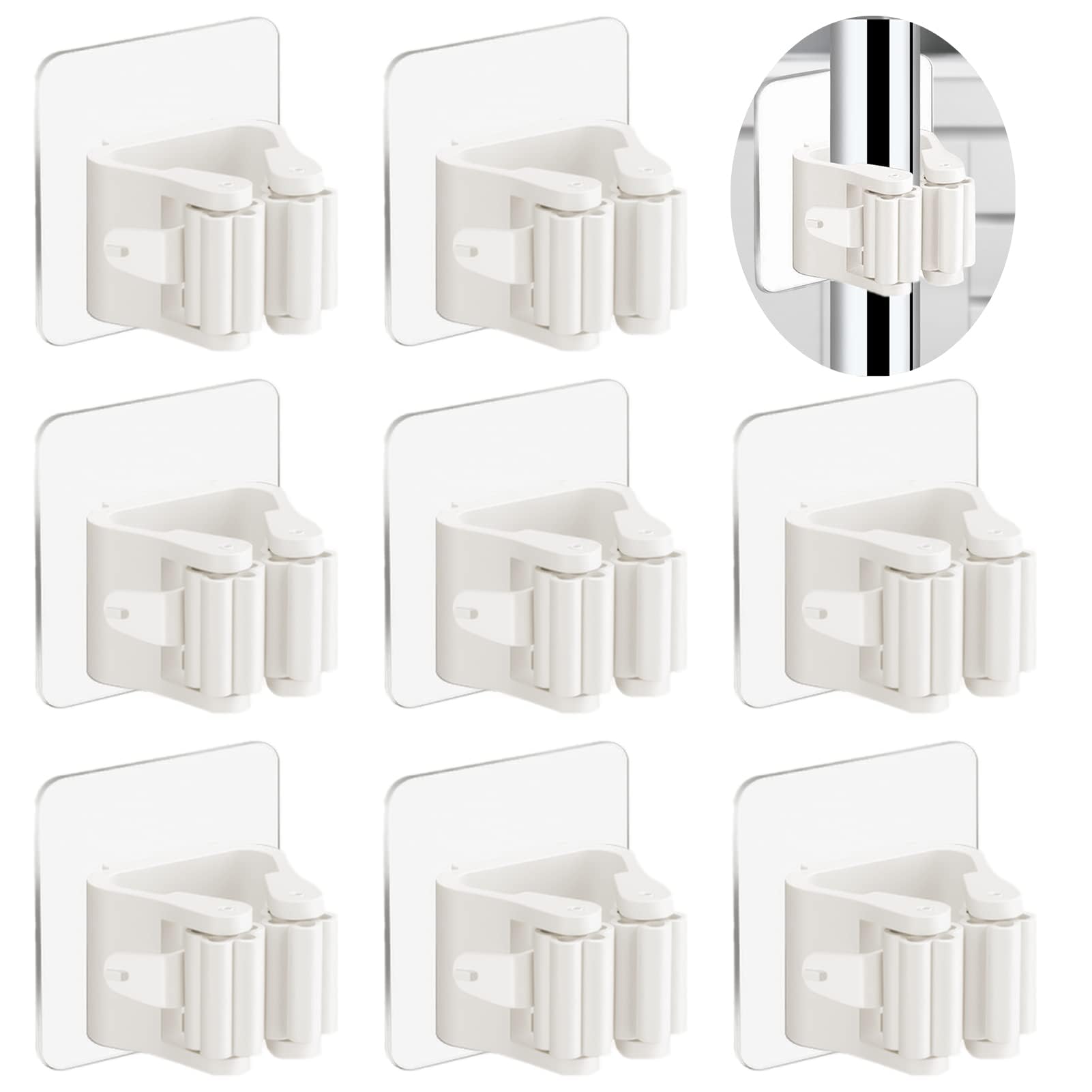 8 Pack Self Adhesive Broom Holder Wall Mount (8 Count)