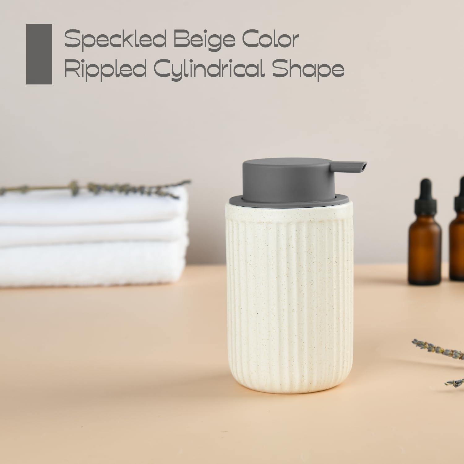 Speckled Beige Rippled Ceramic Foaming Soap Dispenser