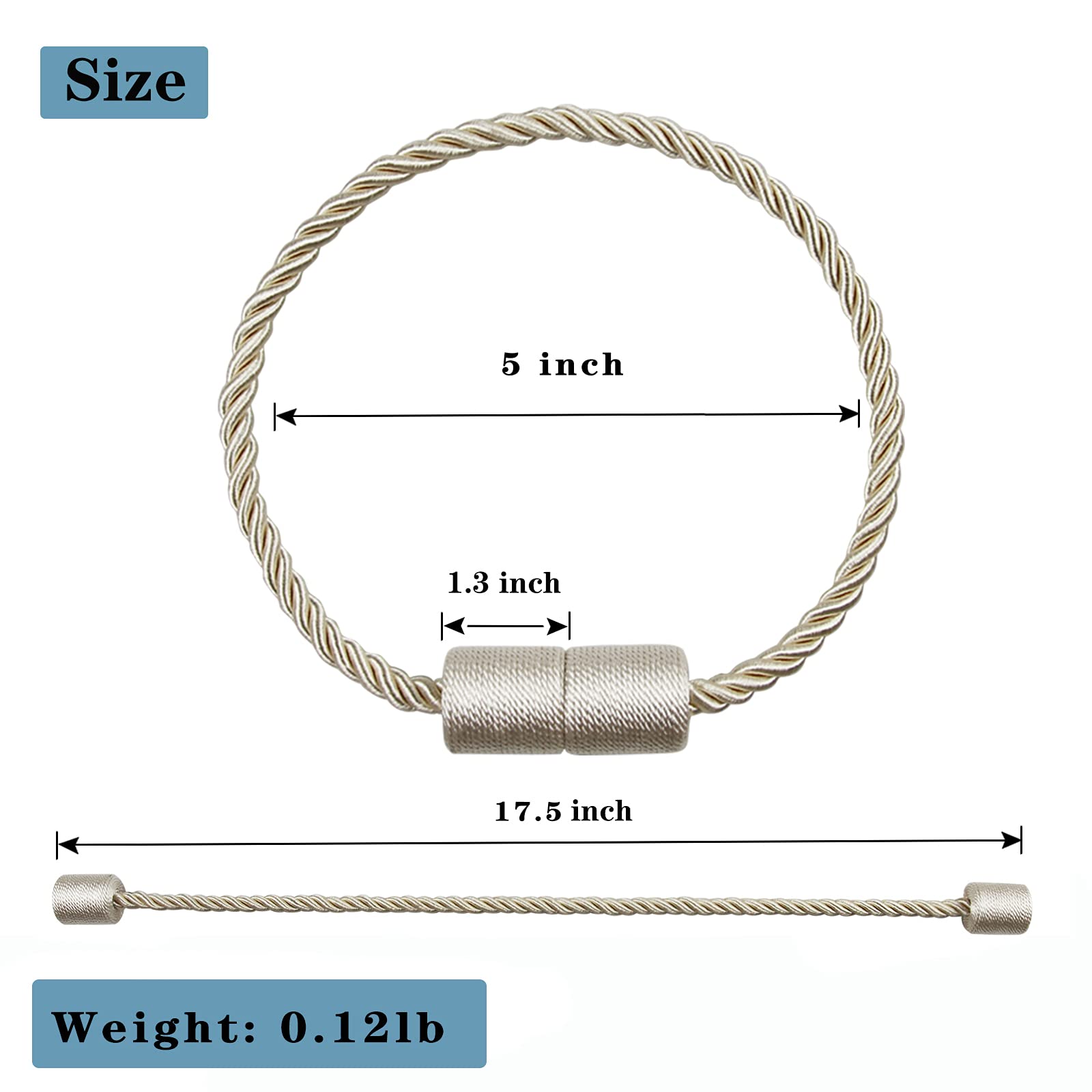 6 Pack Beige Strong Magnetic Curtain Tiebacks Outdoor Elegant Decorative Tie Backs Modern Rope Tiebacks for Drapes Window Curtain Holdbacks for Draperies (6 Count)