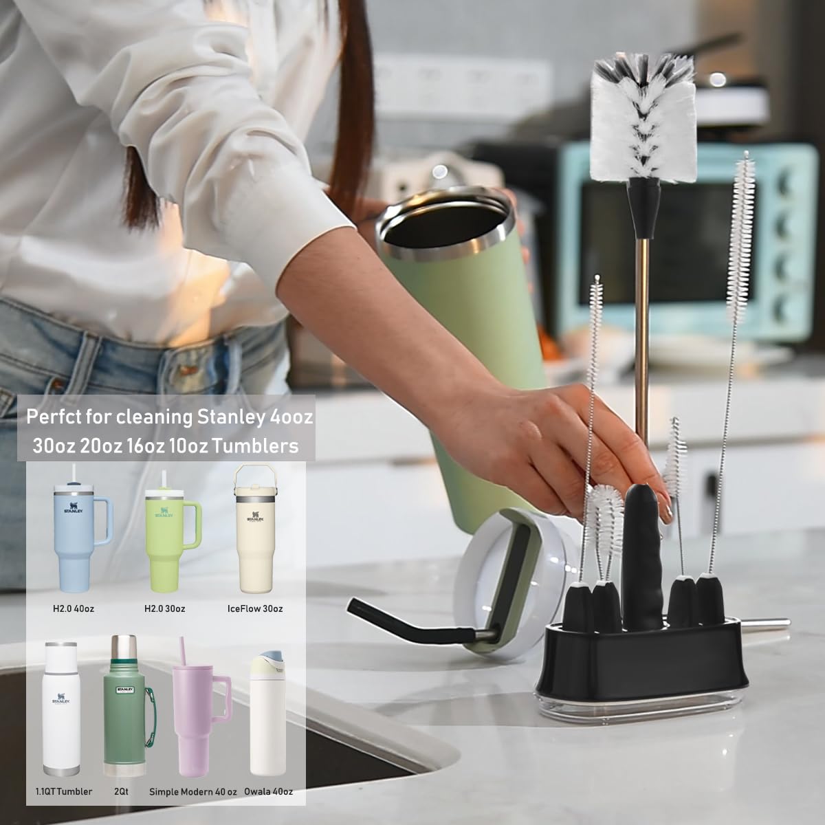 5 Pack Bottle Brush Cleaning Set with Holder