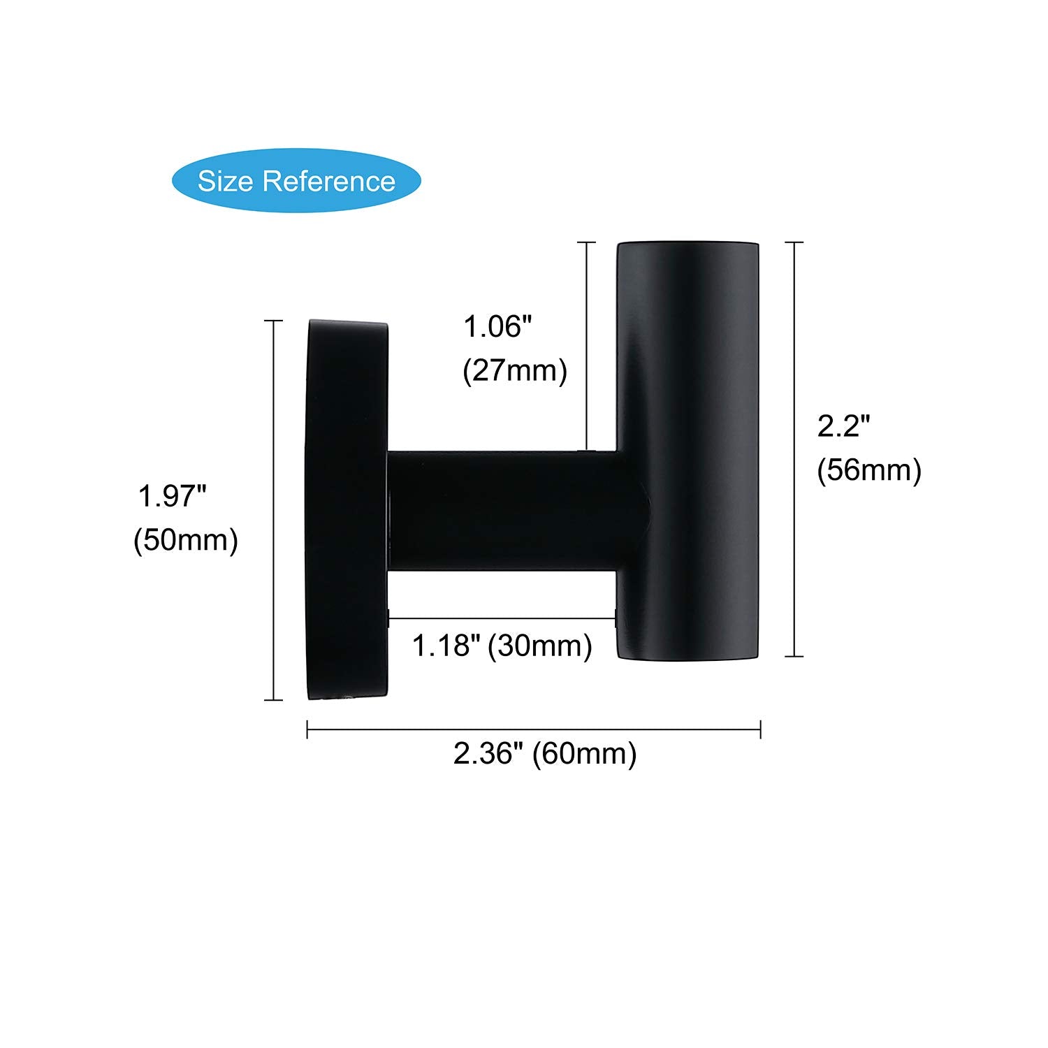Matte Black Bathroom Towel Coat Hook Stainless Steel (2 Count)