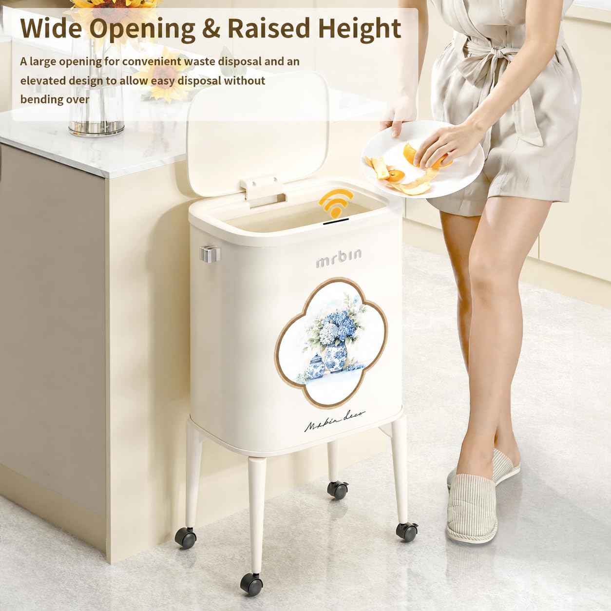 Metal Motion Sensor Kitchen Trash Can with Wheel Legs