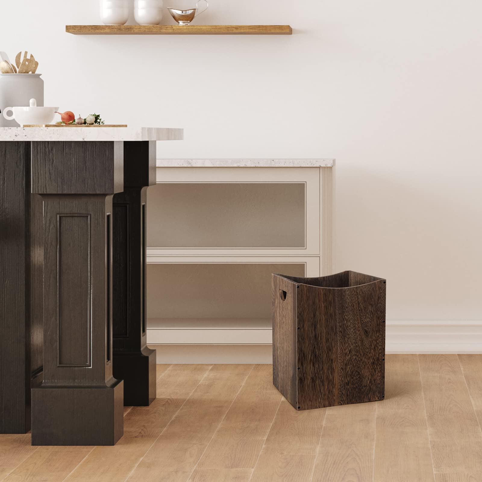 Large Wood Trash Can 9.5 Gallon Waste Basket Bin with Handles for Office