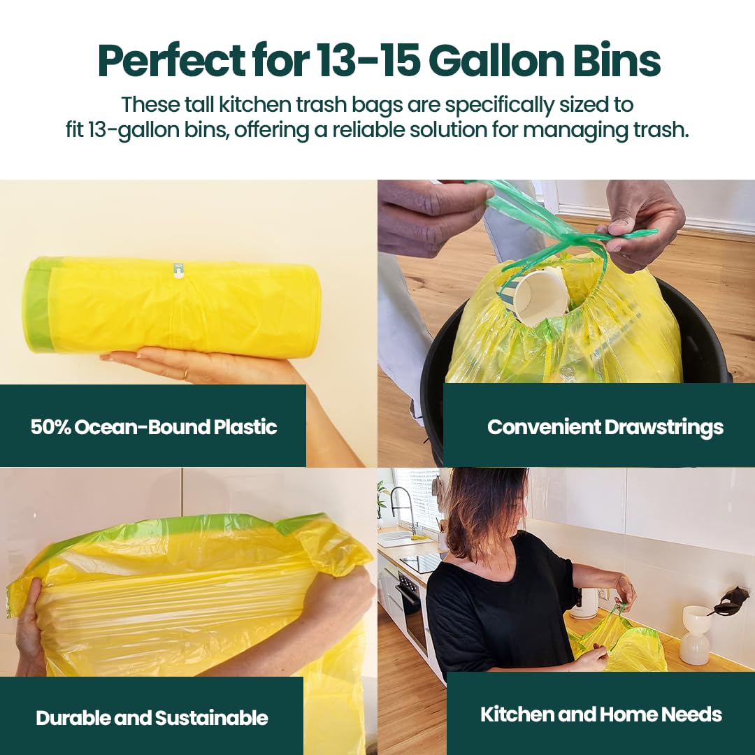 13 Gallon Trash Bags with Drawstrings (40 Count)