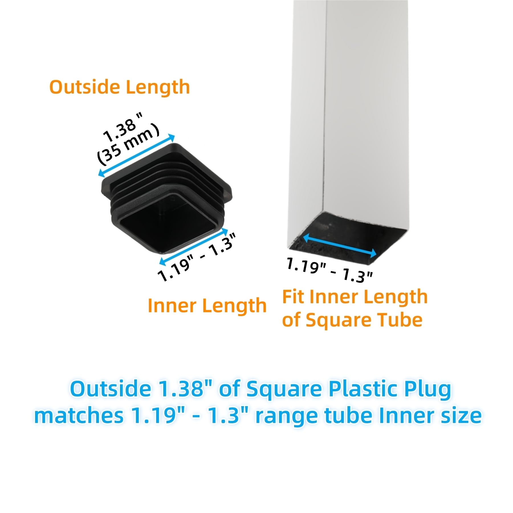 1-3/8" Square Tube End Cap Plastic Plugs Chair End Caps 1.38 Inch (35mm), 1 3/8 X 1 3/8 Tubing Plugs Furniture Sliders Glides Black (Fit 1.19-1.3" Square Tube Inner Size, 24pack) (24 Count)