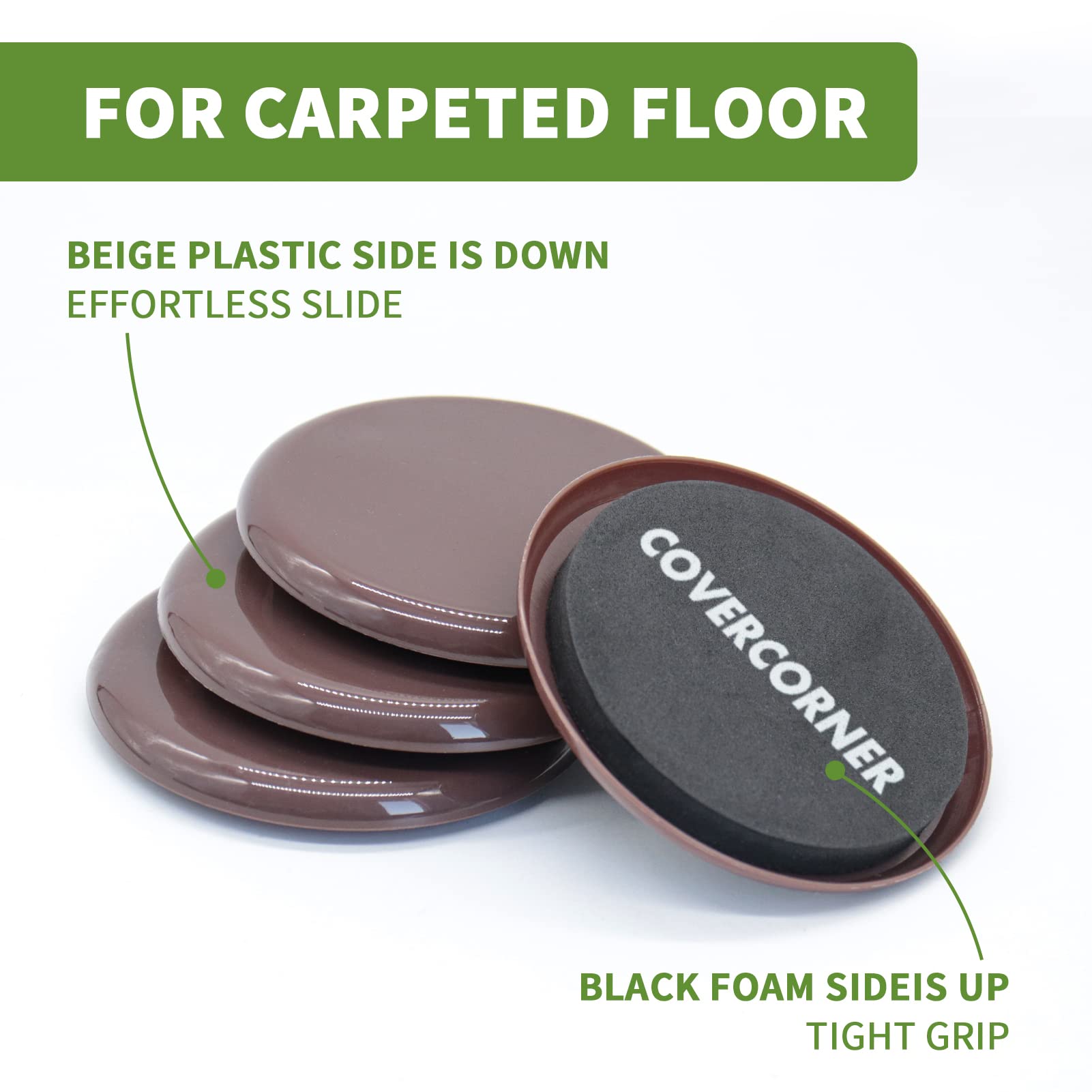 Furniture Sliders for Carpet 8 PCS (8 Count)