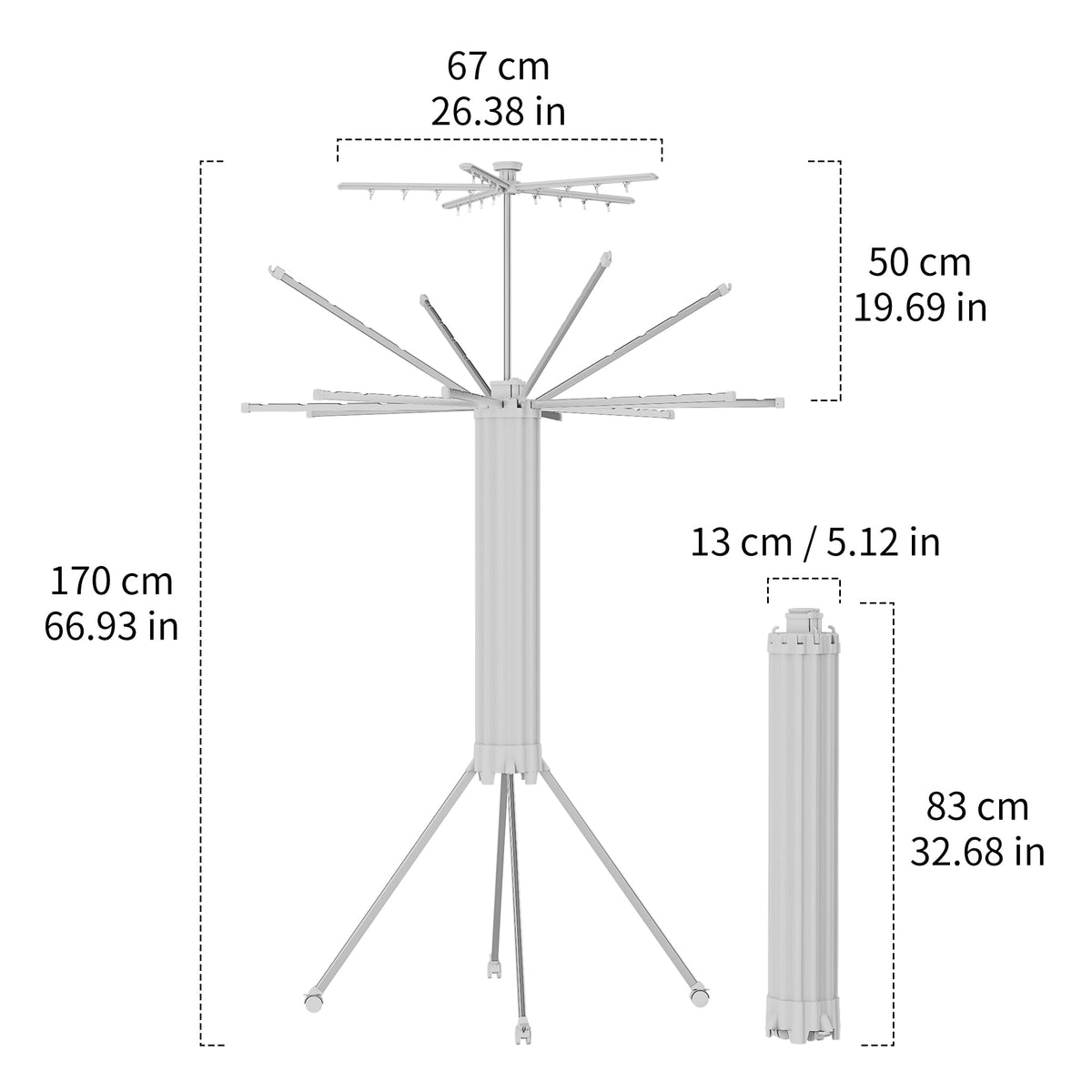 Foldable Clothes Drying Rack Aluminum 4 Legs 16 Rods Double Layer