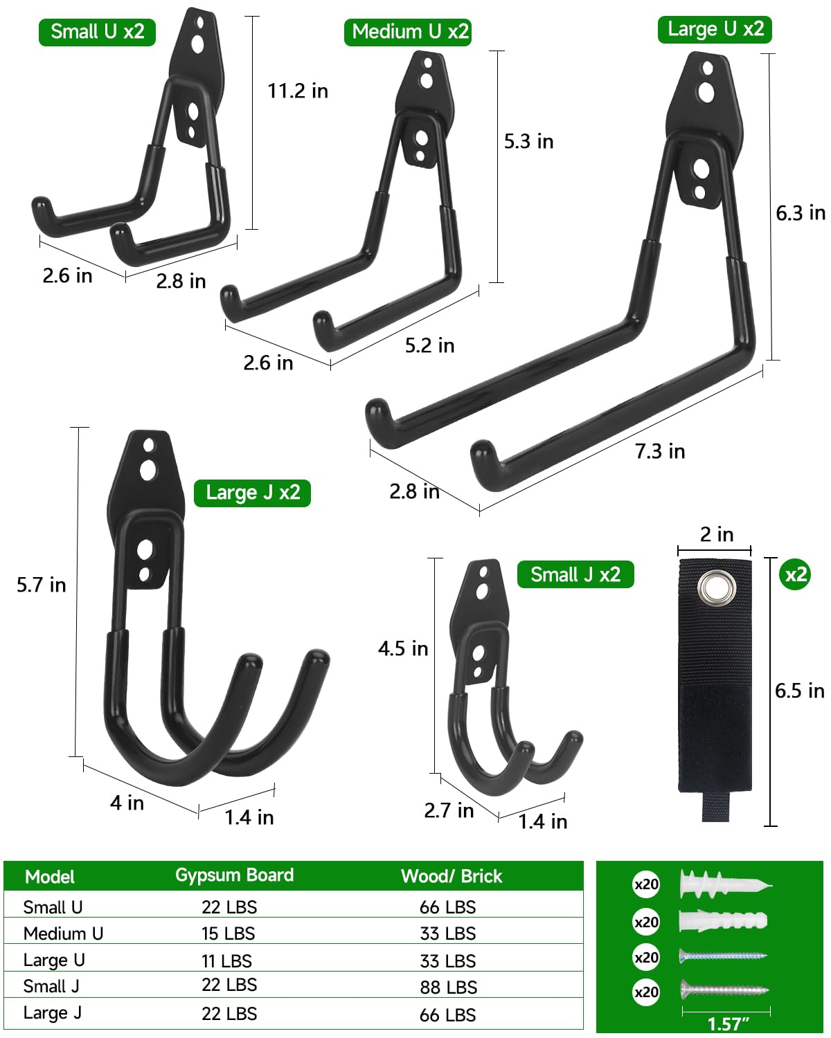 Garden Tool Organizer 48 inches with 18 Garage Wall Hooks in 9 Types (70.4 Ounce)