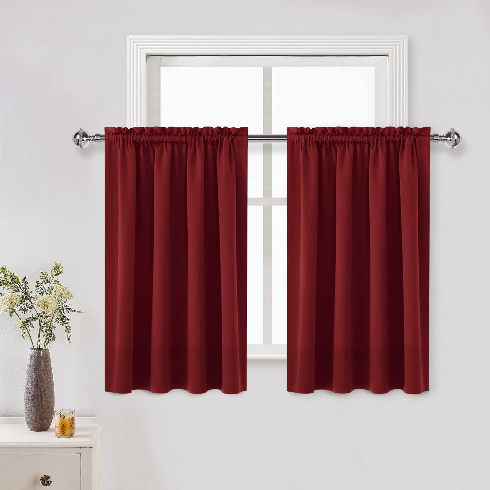 Short Blackout Curtains 52 x 36 Inch Long for Kitchen RV Bunk Burgundy