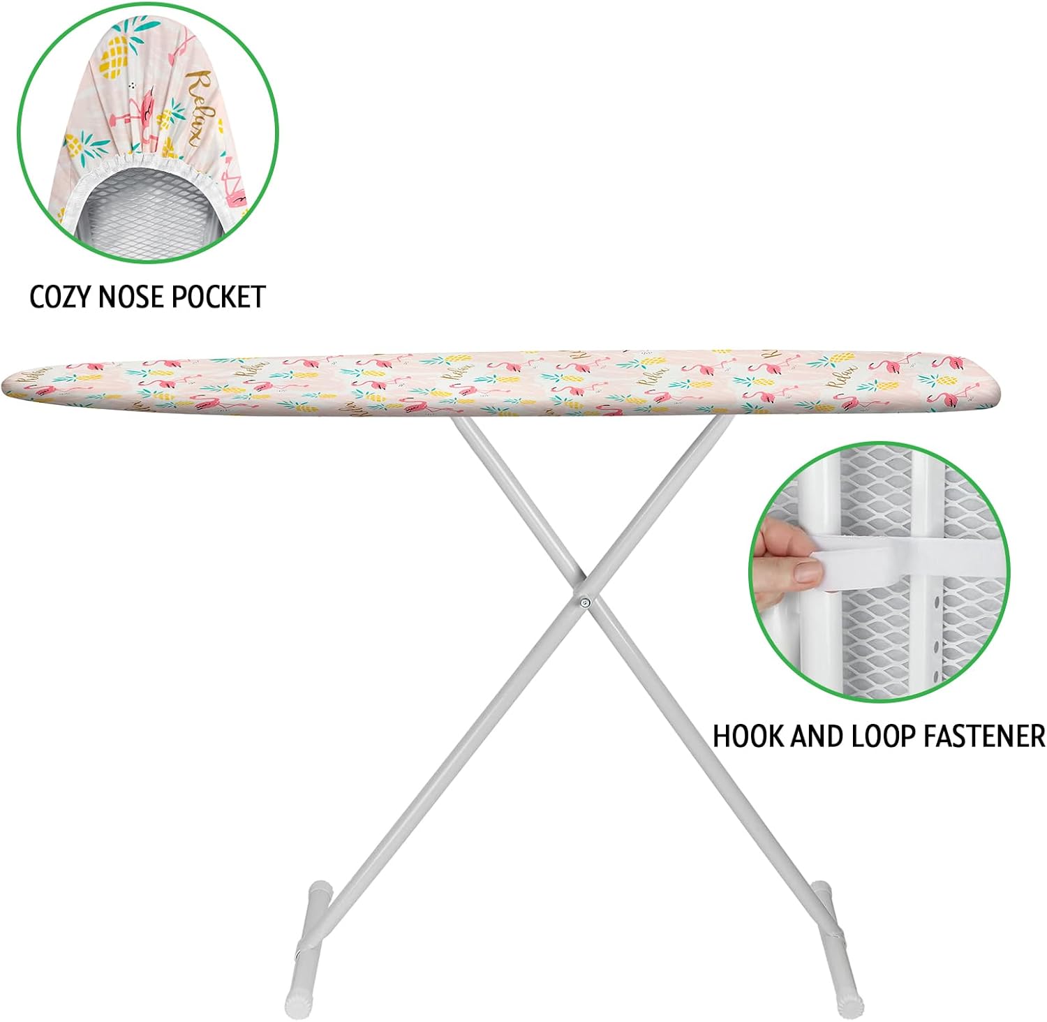 Ironing Board Cover and Pad 15x54 Inch Standard Ironing Board Cover with Elastic Edge and Hook and Loop Fasteners Scorch and Stain Resistant Cotton Ironing Covers with Thick Padding