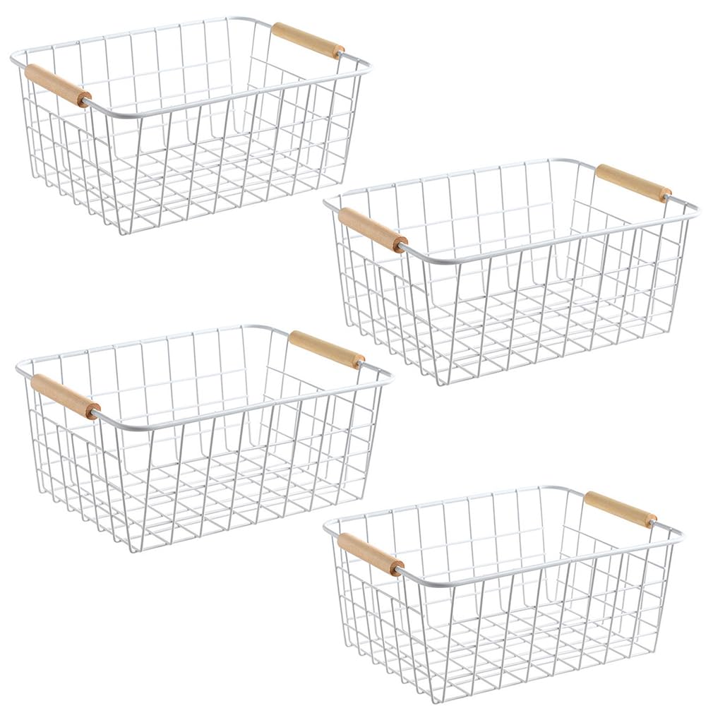 White Wire Baskets for Organizing with Handles (4 Count)