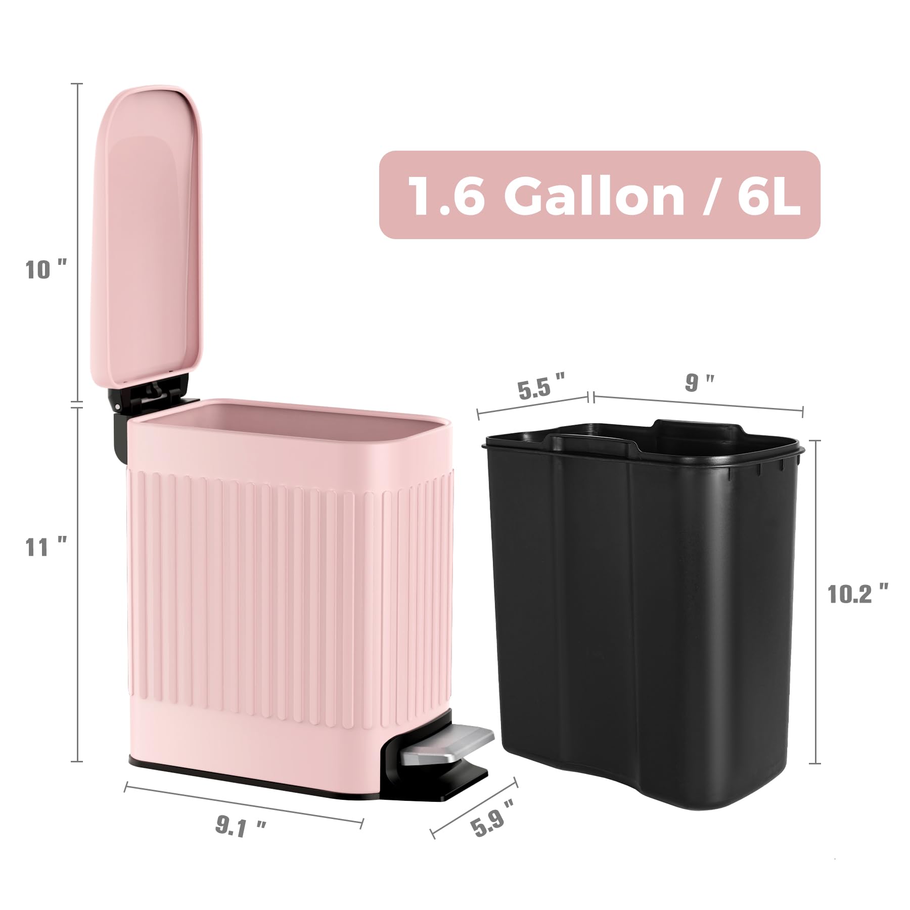 Slim Bathroom Trash Can with Lid Soft Close & Pedal