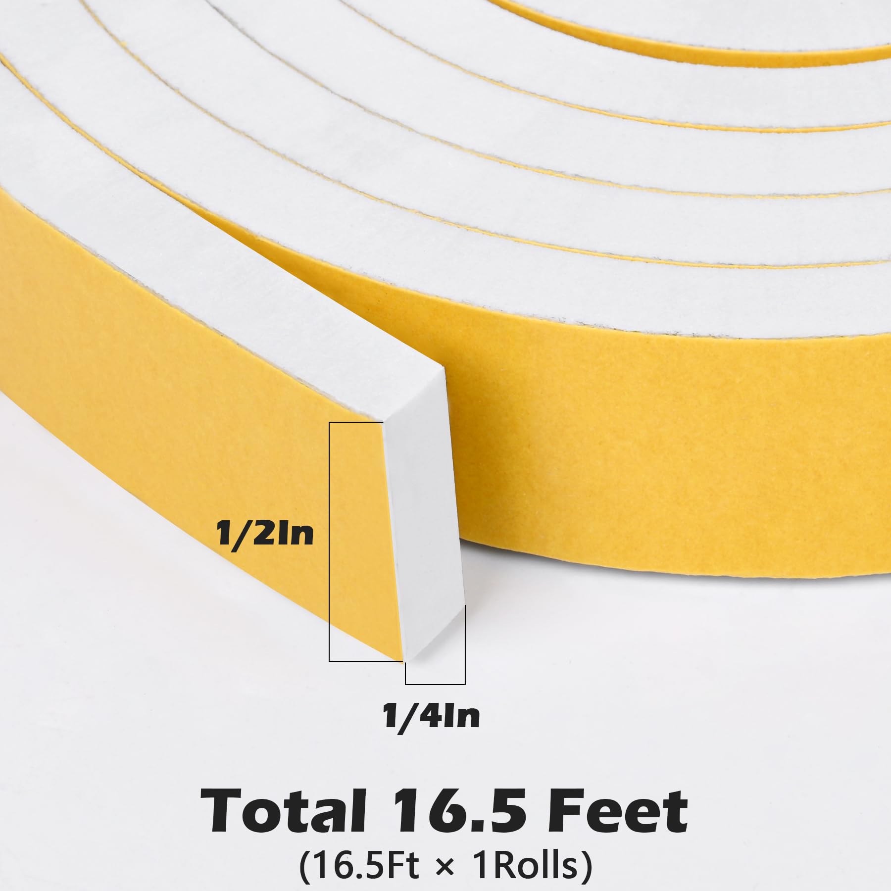 White Door Window Weather Stripping Self Adhesive Foam Tape High Density Foam Sealing Strip Window Insulation Weatherproof Gasket Tape for Doors and Windows (16.5 Foot)