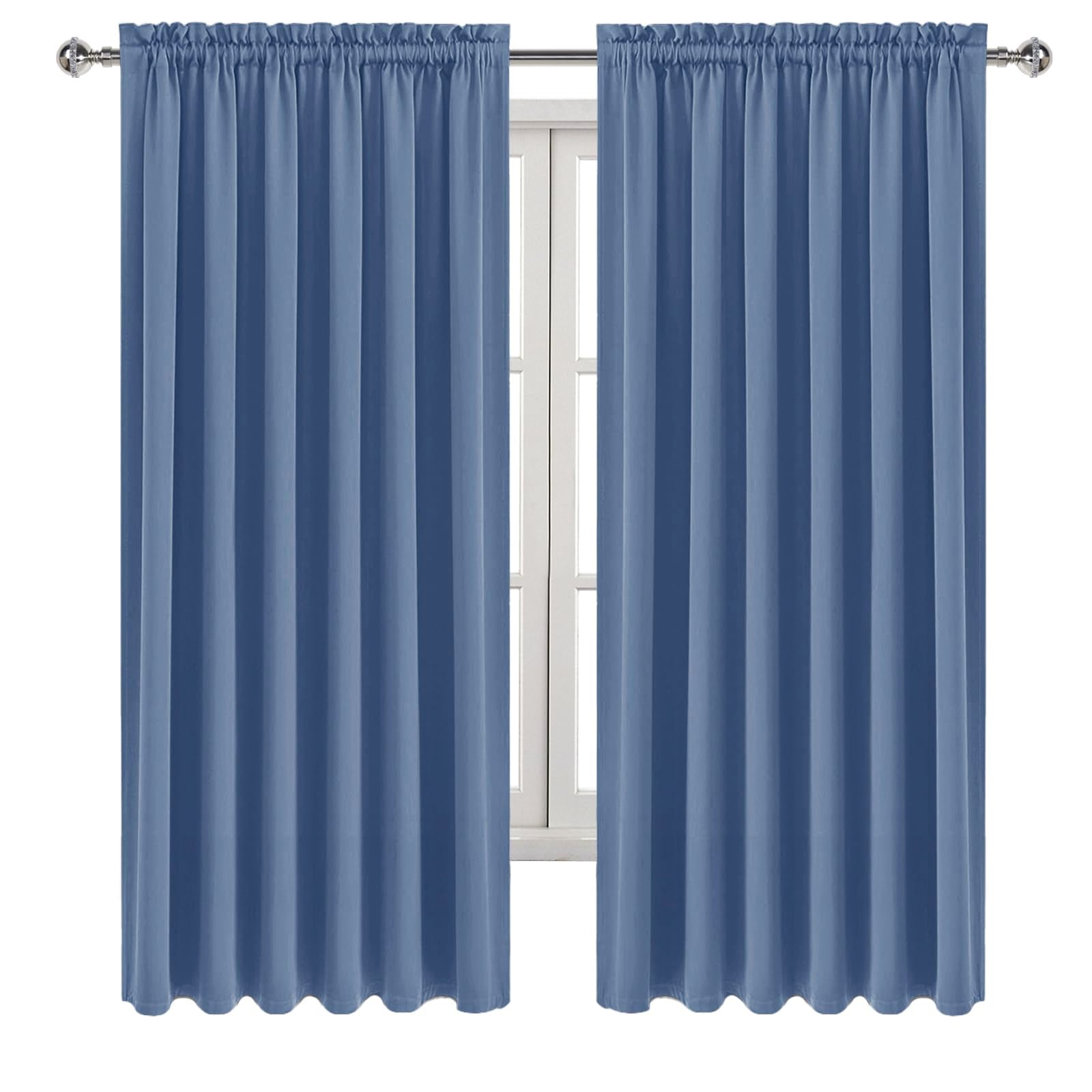 Wide Blackout Curtains for Bedroom 70 x 72 Inch Long Dusty Blue (2 Count)