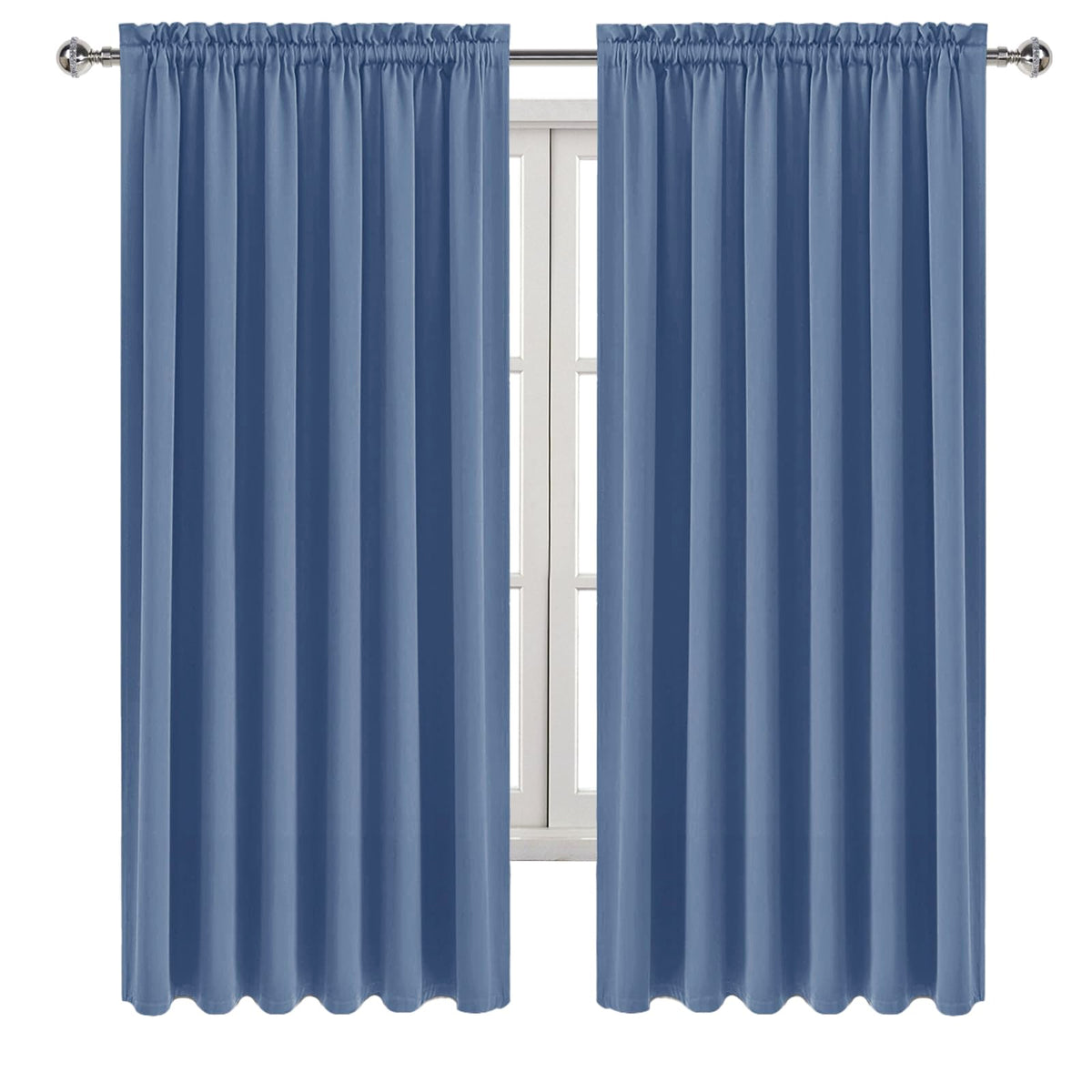 Wide Blackout Curtains for Bedroom 70 x 63 Inch Long Dusty Blue (2 Count)