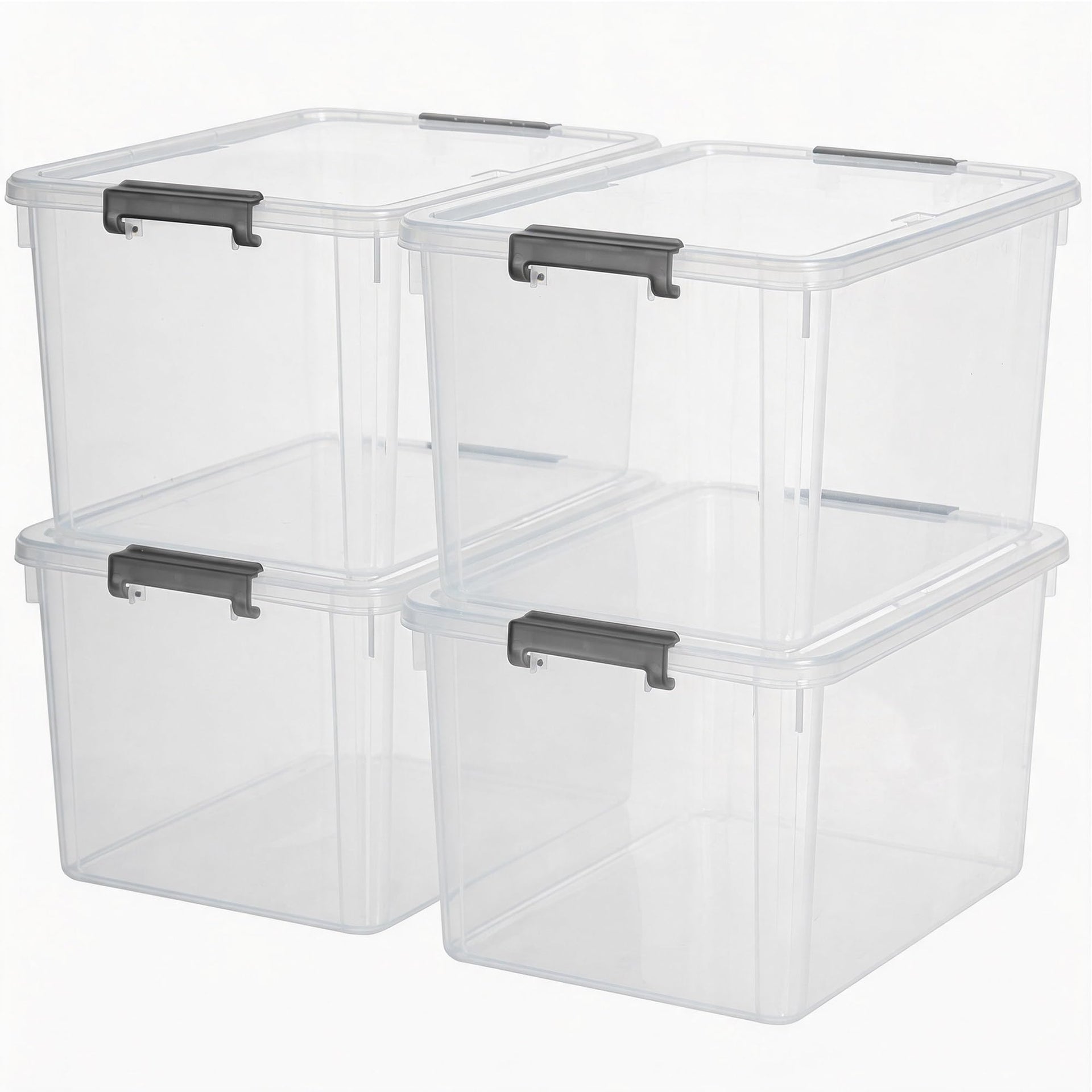 44.4 QT Plastic Storage Bins with Latching Lids Stackable Storage Containers for Organizing Large Clear Storage Box for Garage (4 Count)