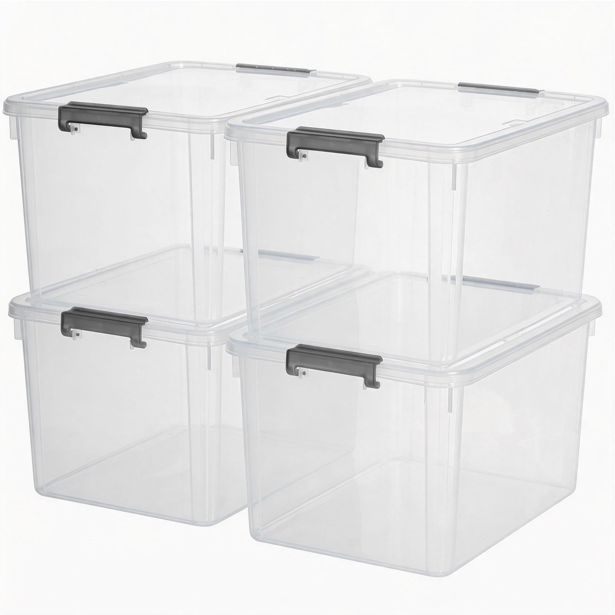 44.4 QT Plastic Storage Bins with Latching Lids Stackable Storage Containers for Organizing Large Clear Storage Box for Garage (4 Count)