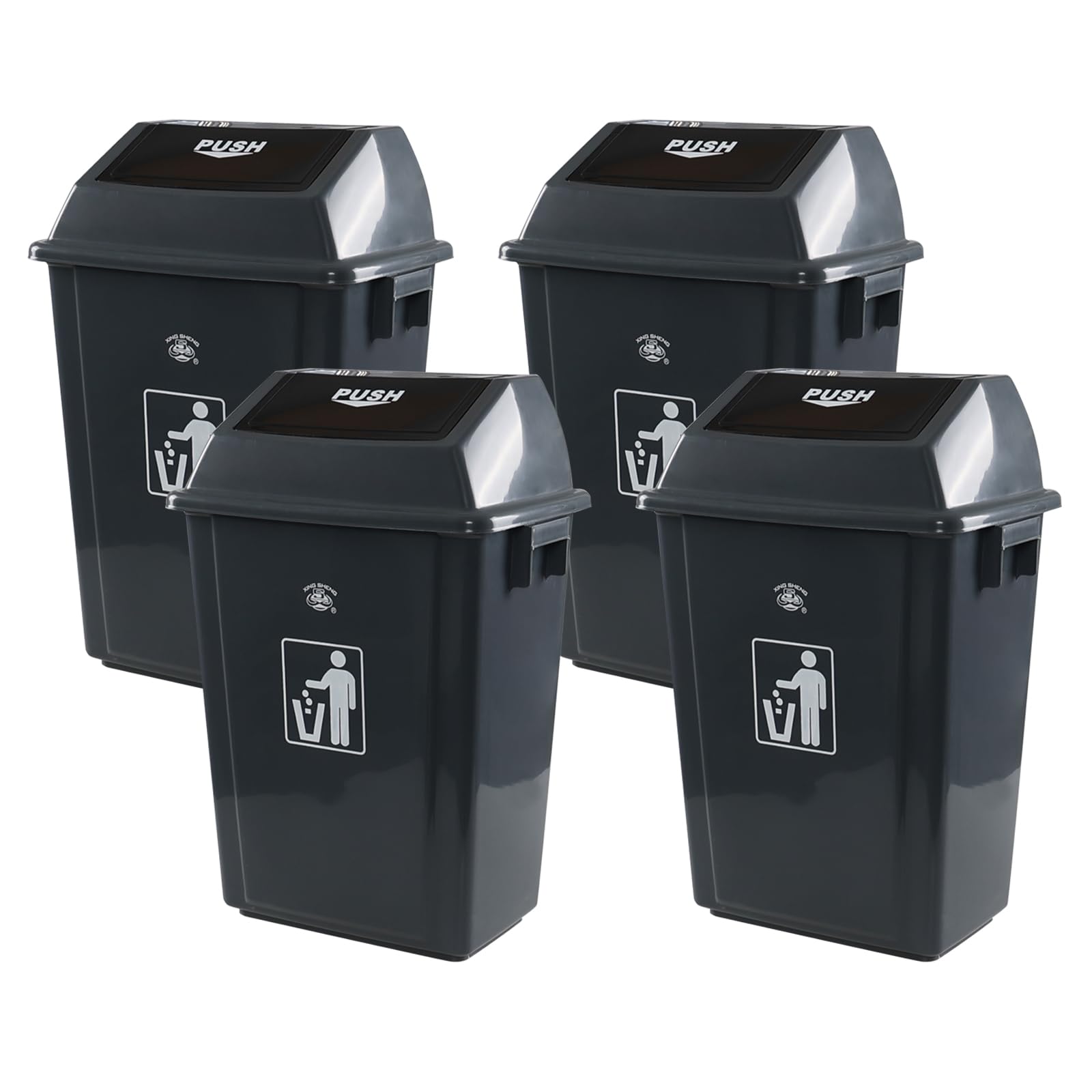 13 Gallon Plastic Kitchen Trash Can with Swing Lid (4 Count)