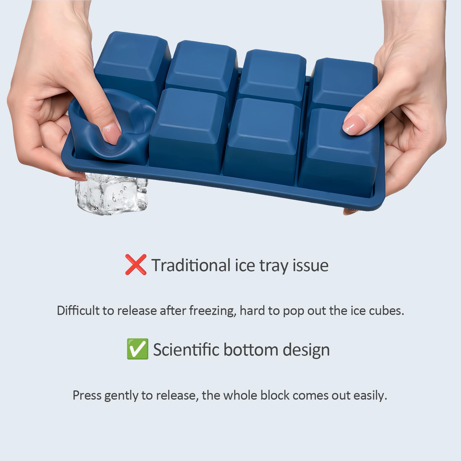 2 Pack Silicone 2 Inch Large Ice Cube Molds for Cocktails Wine Fruit and Bourbon Whiskey Easy Release Ice Cube Tray with Lid Ideal for Cold Drinks and Entertaining Gatherings (15.34 Ounce)