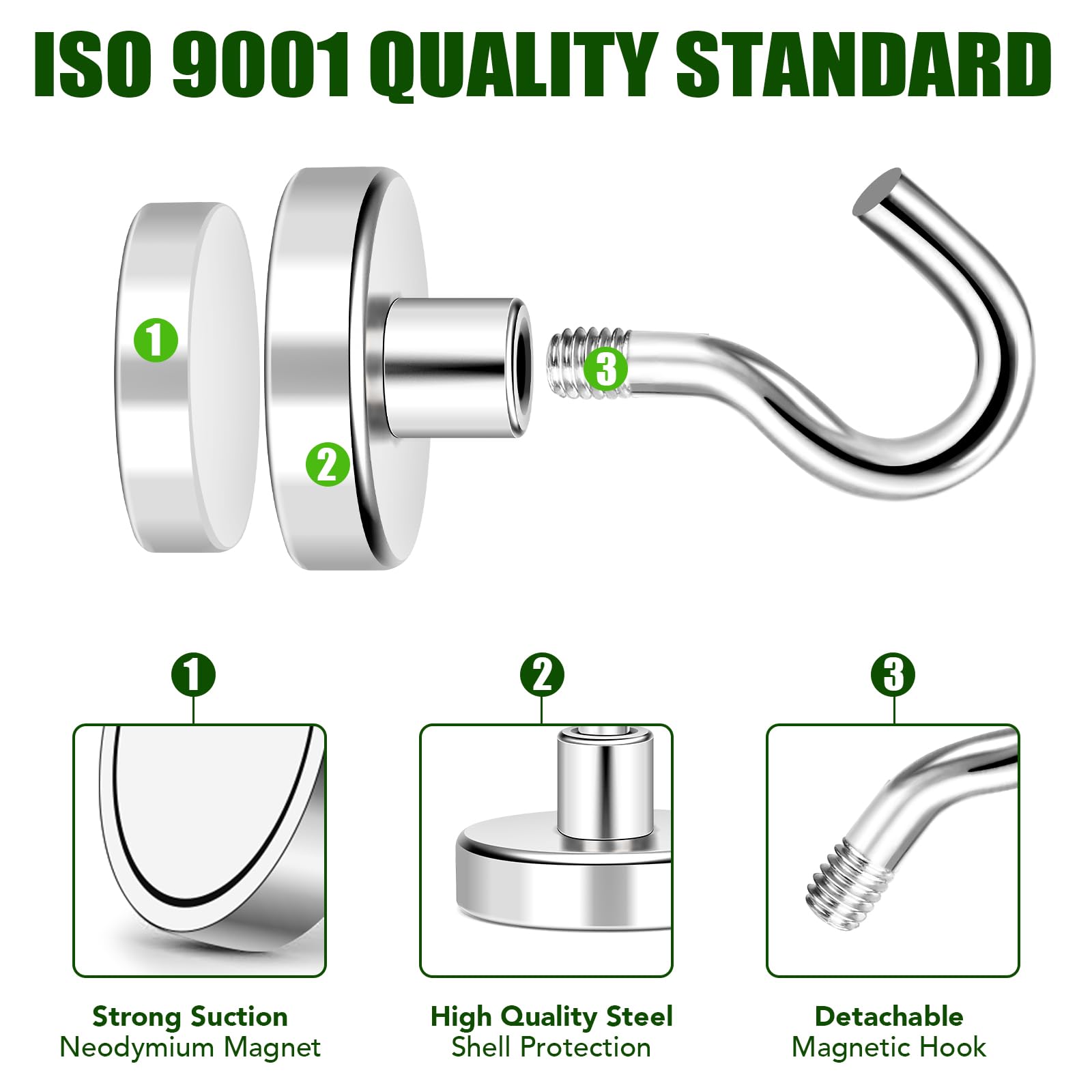 12 Pack Magnetic Hooks Heavy Duty 85lbs Strong Magnets