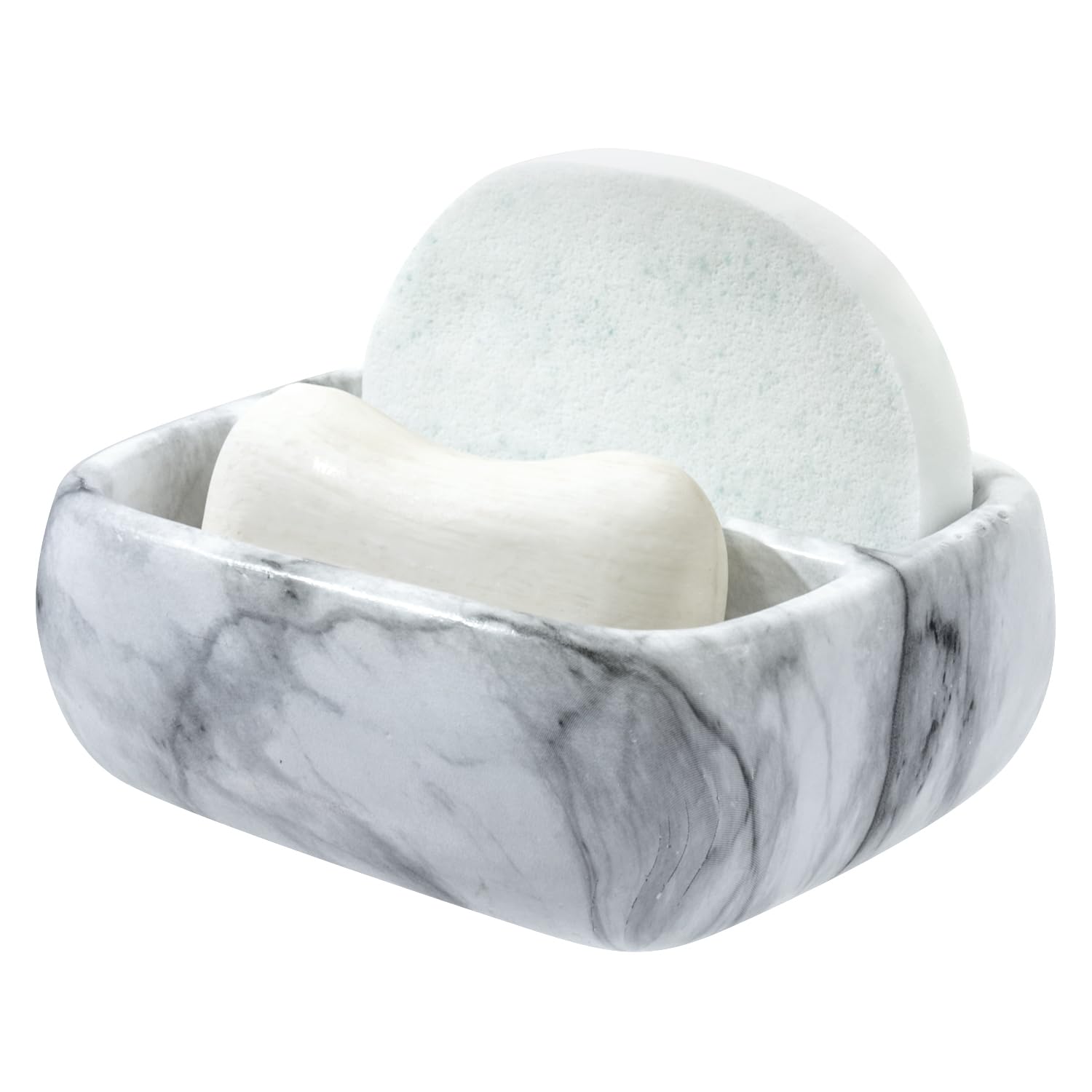 5.4 Inch Deluxe Modern White Marble Pattern Resin Double Sponge Holder