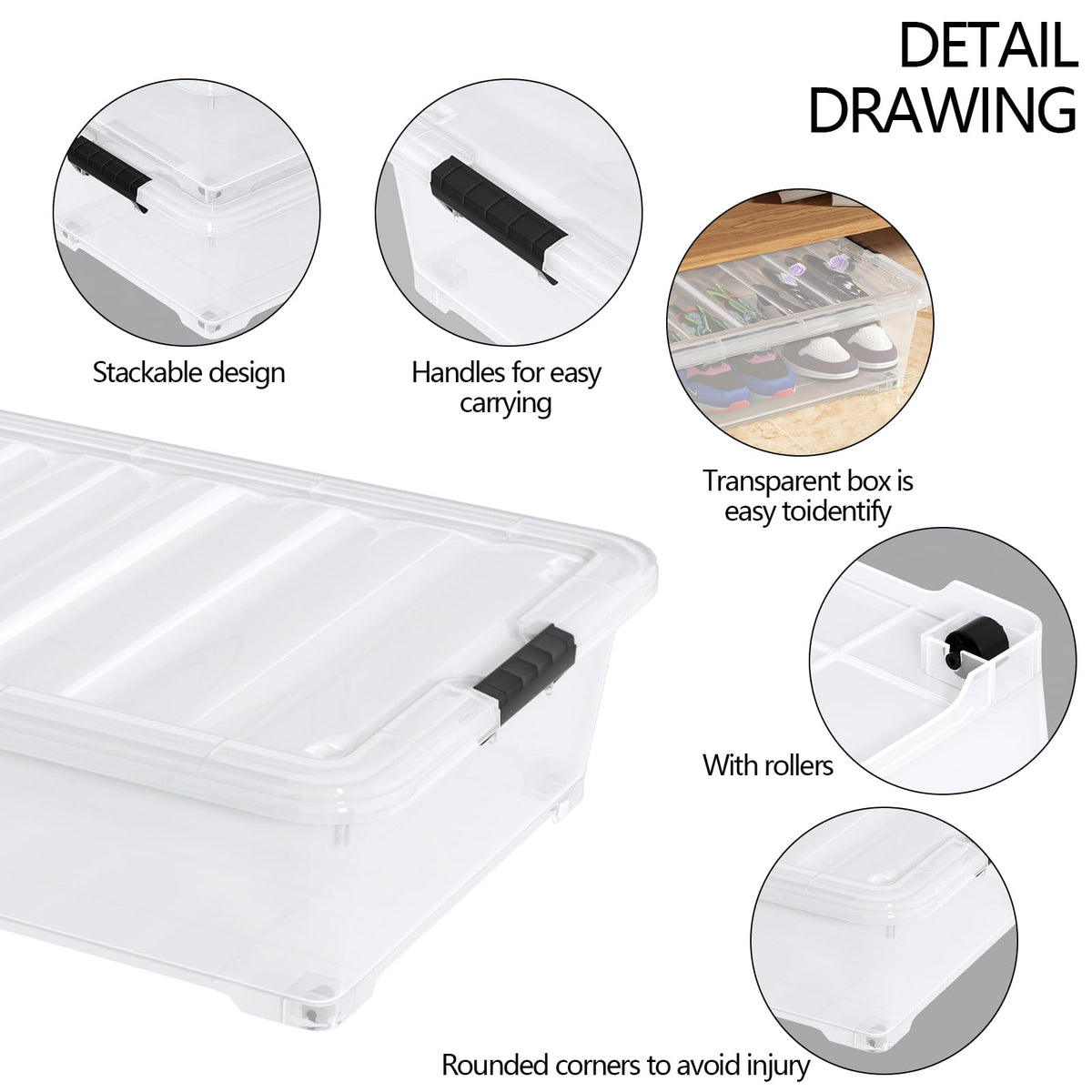 3-Pack 50-Quart Under Bed Storage Boxes, Plastic Containers Bin (3 Count)