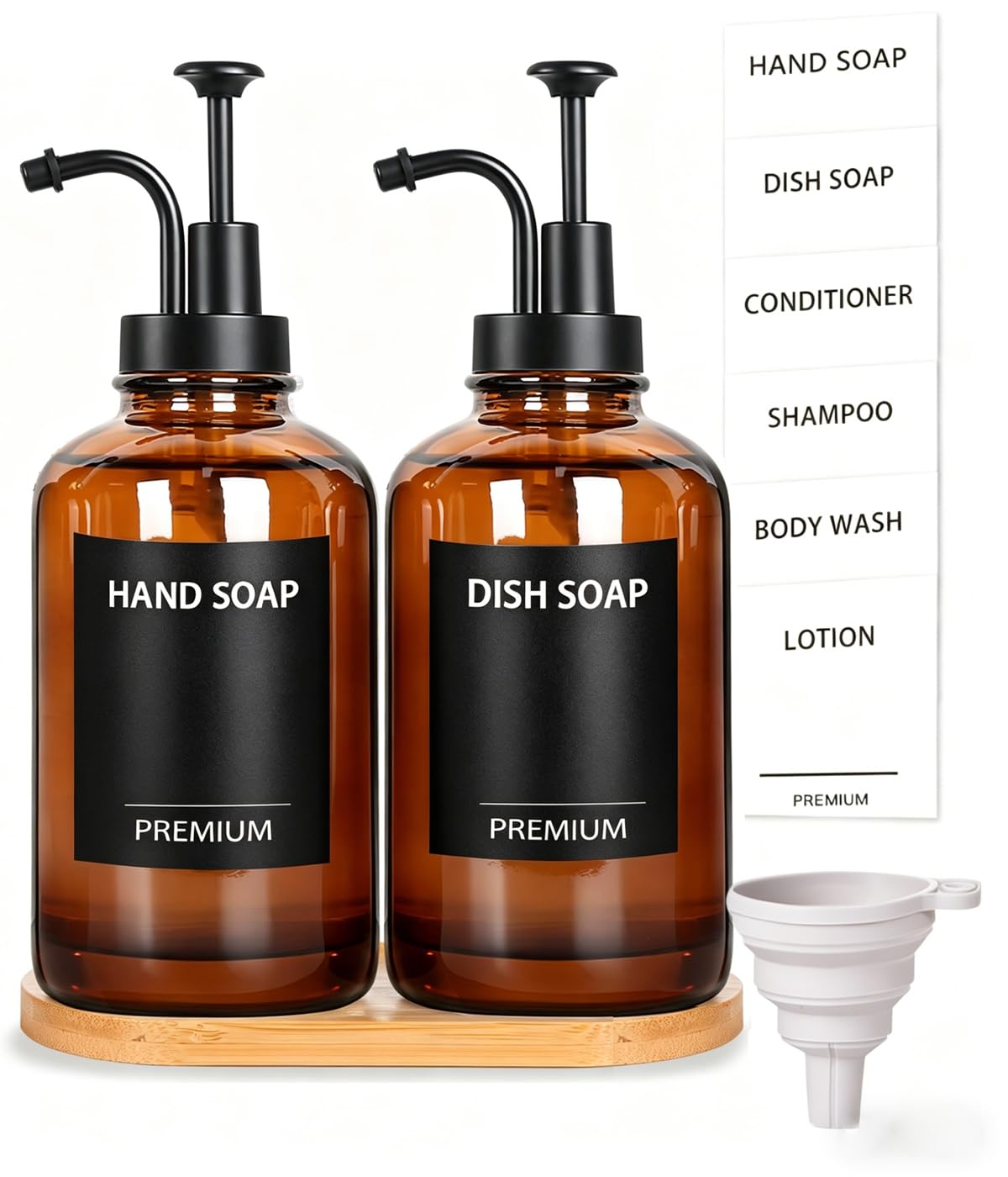 Amber 18 Oz Dish Soap Dispenser for Kitchen (2 Count)