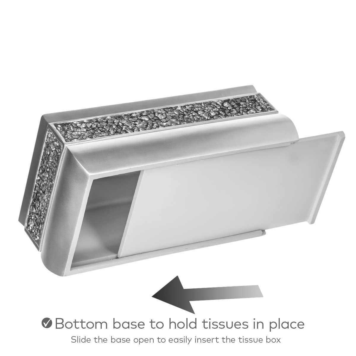 Crackled Glass Silver Tissue Box Cover Rectangular