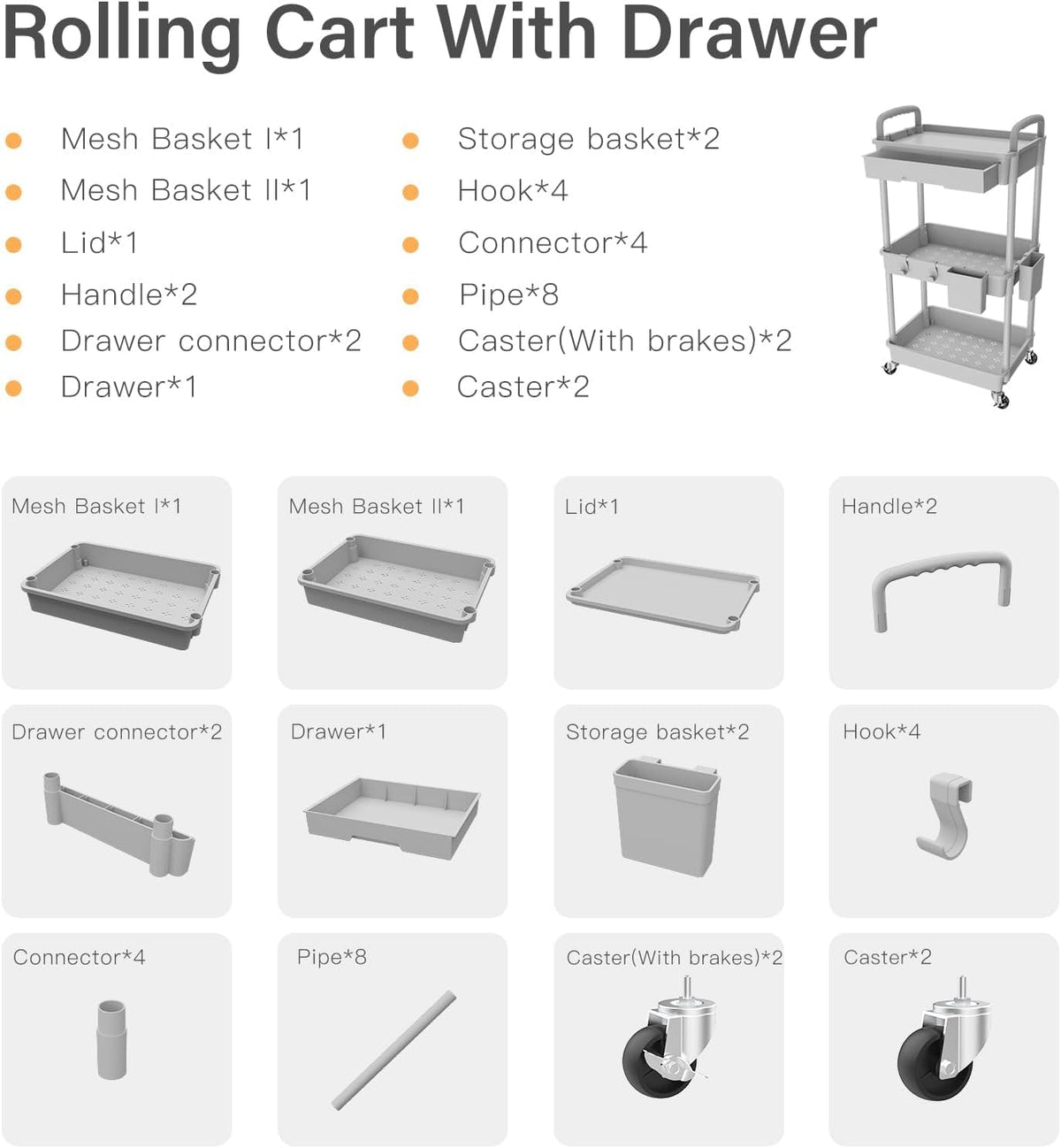 3 Tier Rolling Cart Organizer