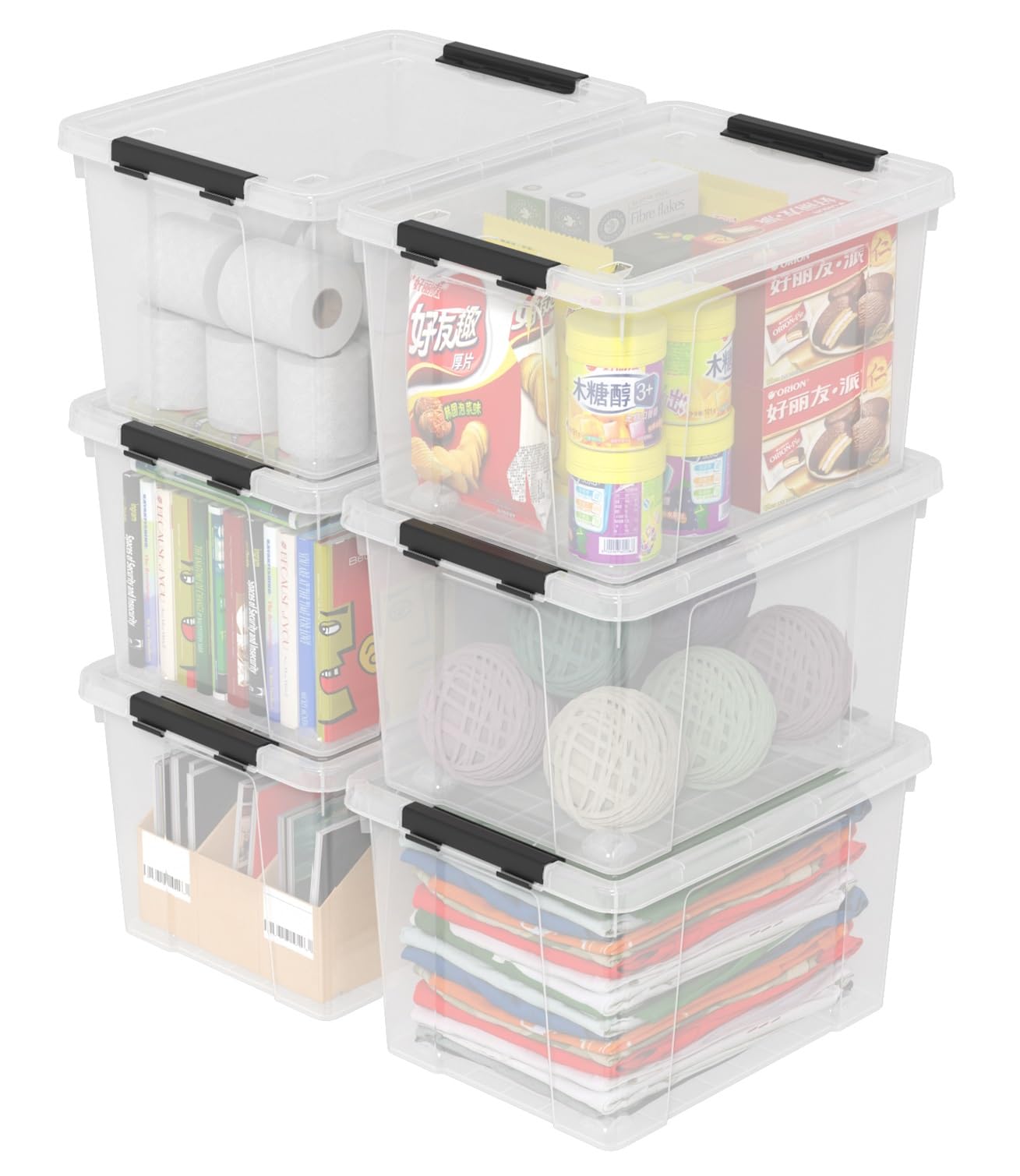 24 Quart Stackable Clear Latching Bin with Lid and Wheel (6 Count)