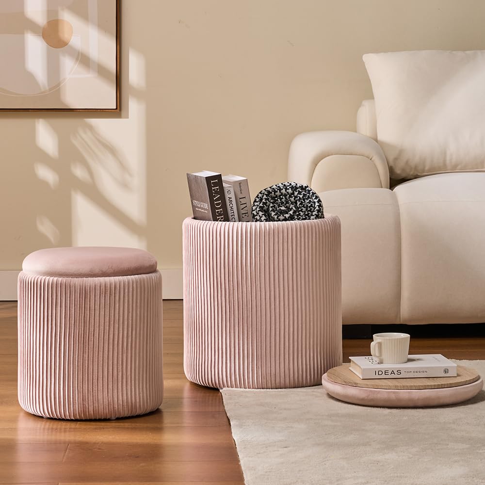 Set of 2 Round Storage Ottoman