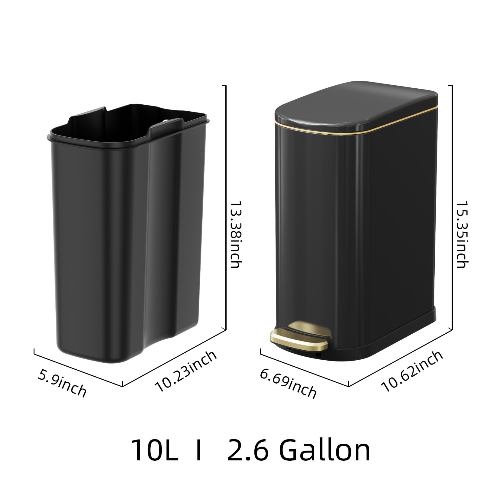 2.6 Gallon Slim Bathroom Trash Can with Soft