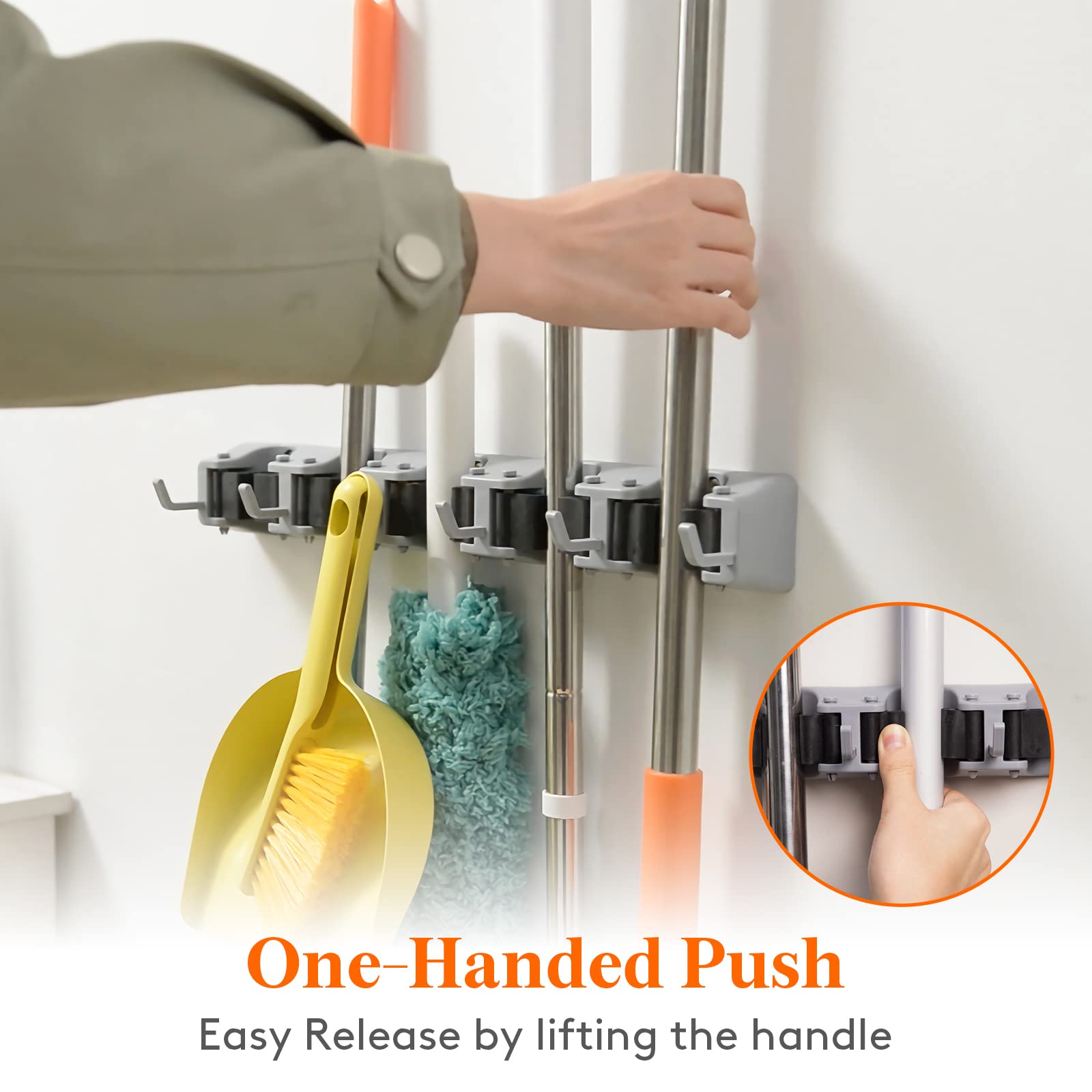 Mop and Broom Holder Organzier Wall Hanging Mount (2 Count)