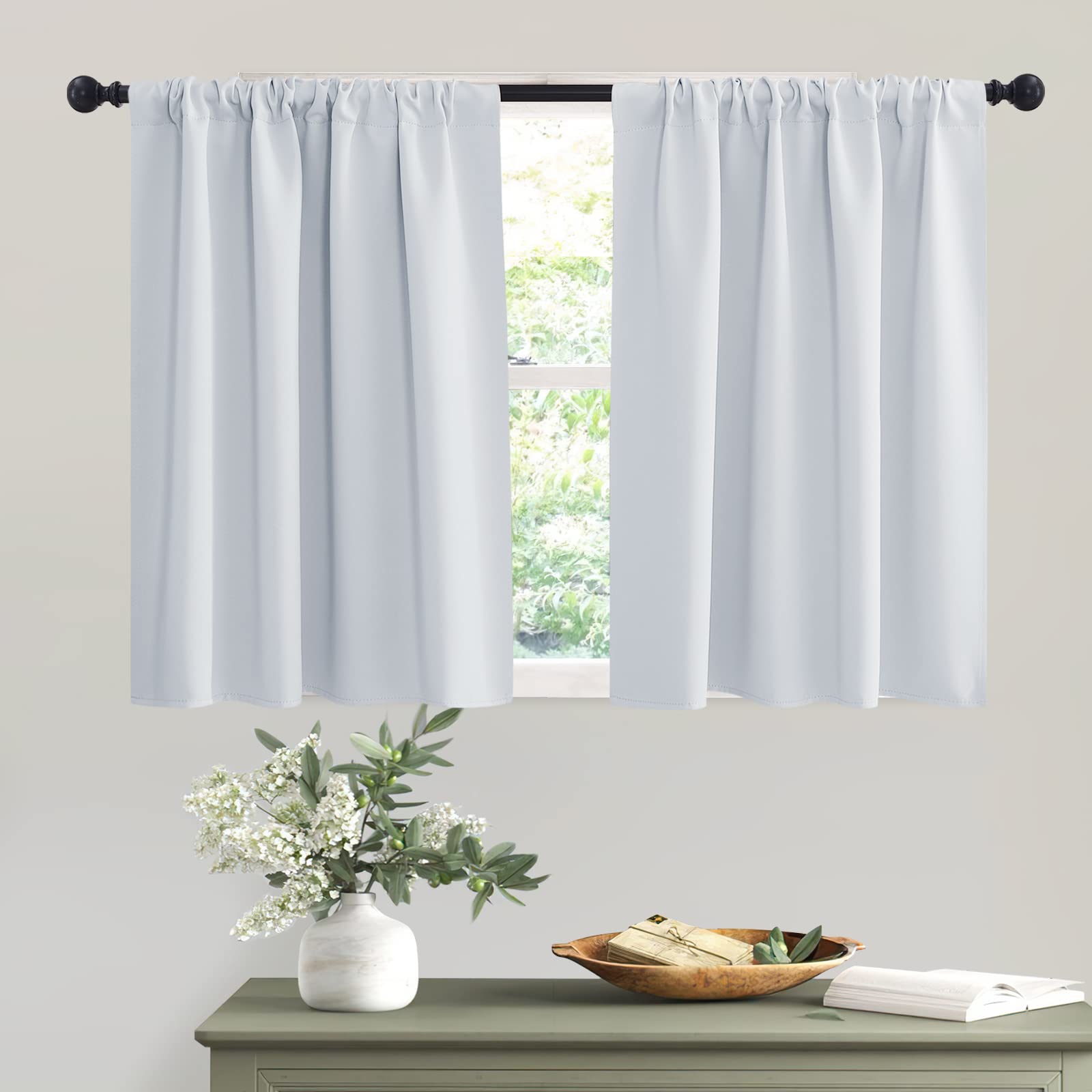 Short Grayish White Curtains for Small Bedroom Kitchen Cafe Window