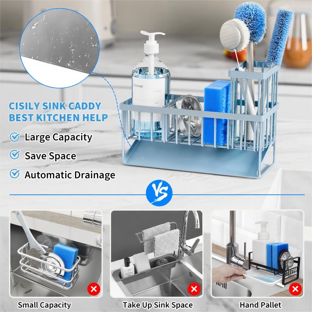 Sink Caddy Organzier with High Brush Holder