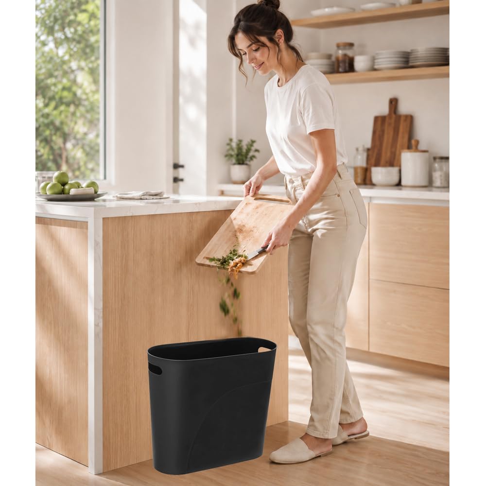 Small Trash Can Plastic Bathroom Wastebasket 3.2 Gallon Slim Garbage Container Bin with Handle for Home Kitchen Bathroom Bedroom Office (2 Count)