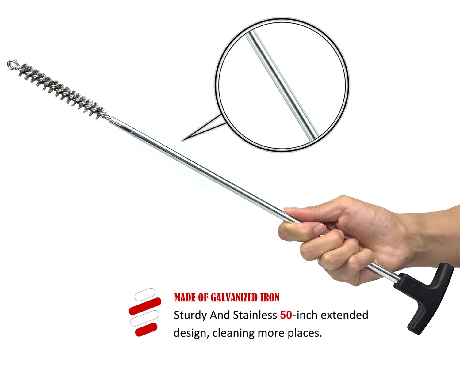 50 in Pipe Cleaning Brush Set with Stainless Steel Bristles