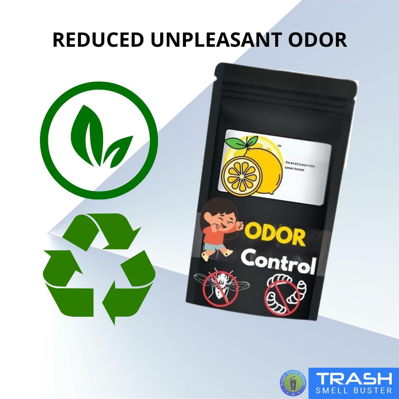 Trash Can Smell Eliminator Cover Odor Eliminating Bag Lemon Scented Durable Chemical Free 45 Gallon 3 Pack (3 Count)