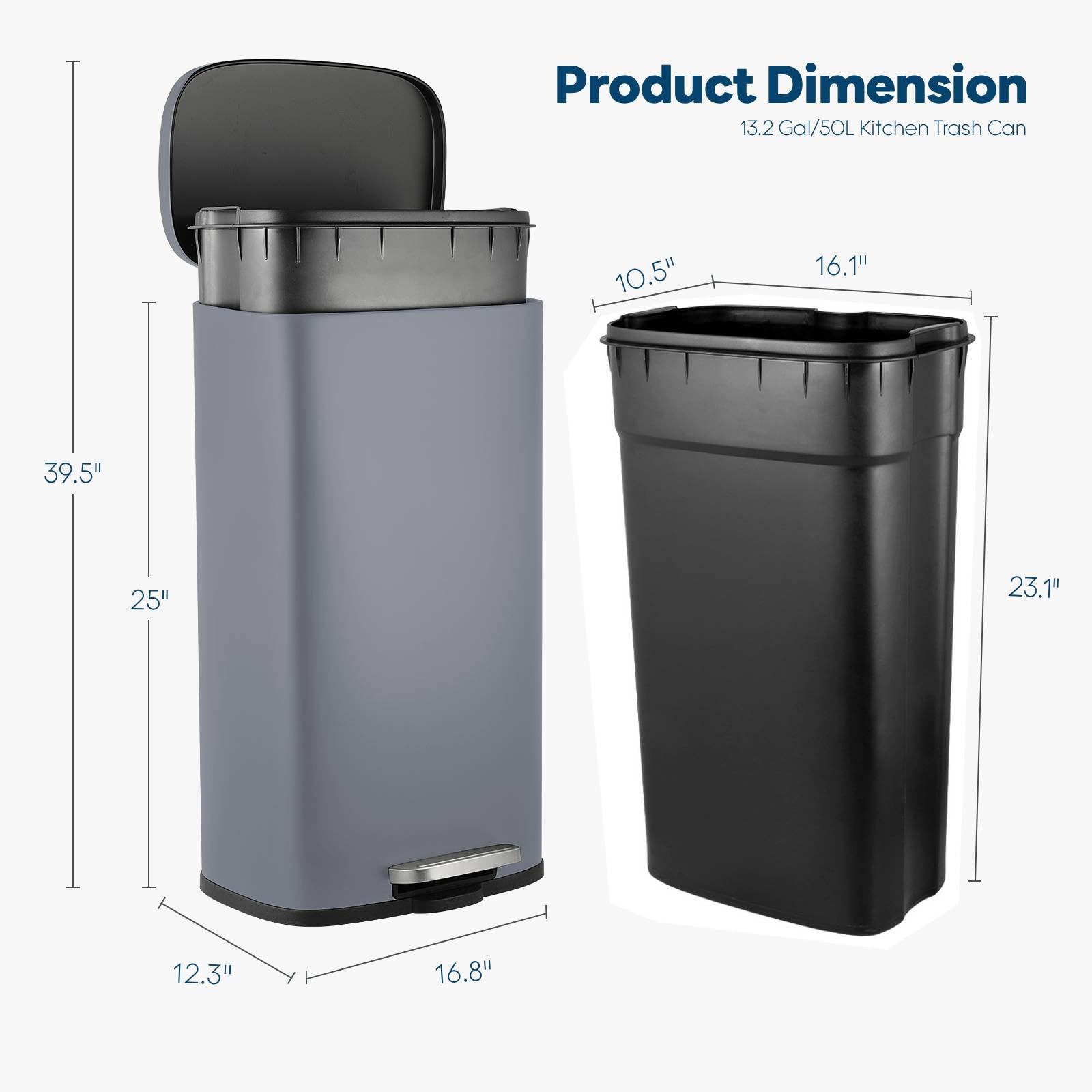 13.2 Gal Kitchen Trash Can